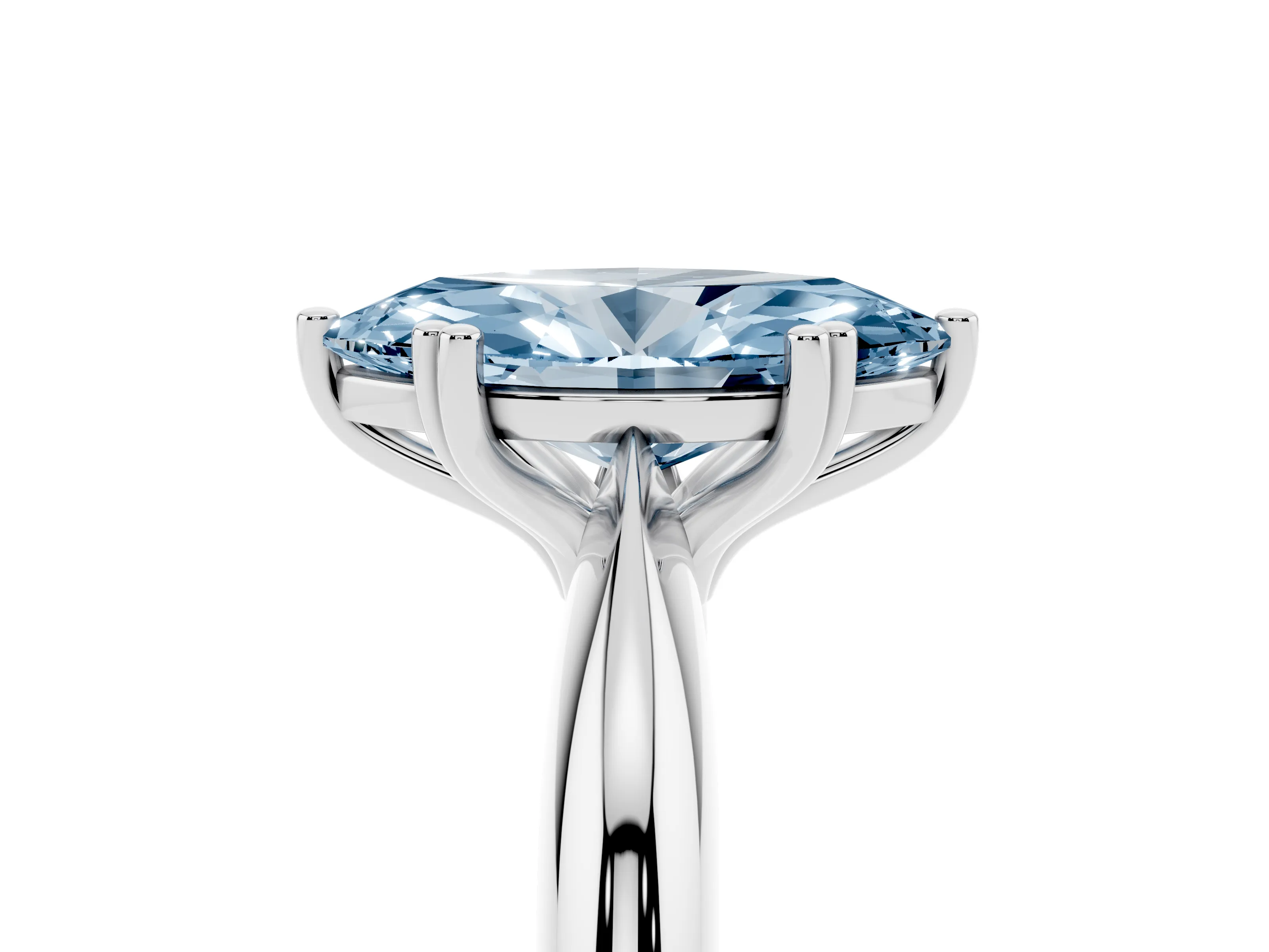 Fancy Blue Marquise Cut Diamond Solitaire Engagement Ring Set in Platinum with Tapered Band and Prong Setting