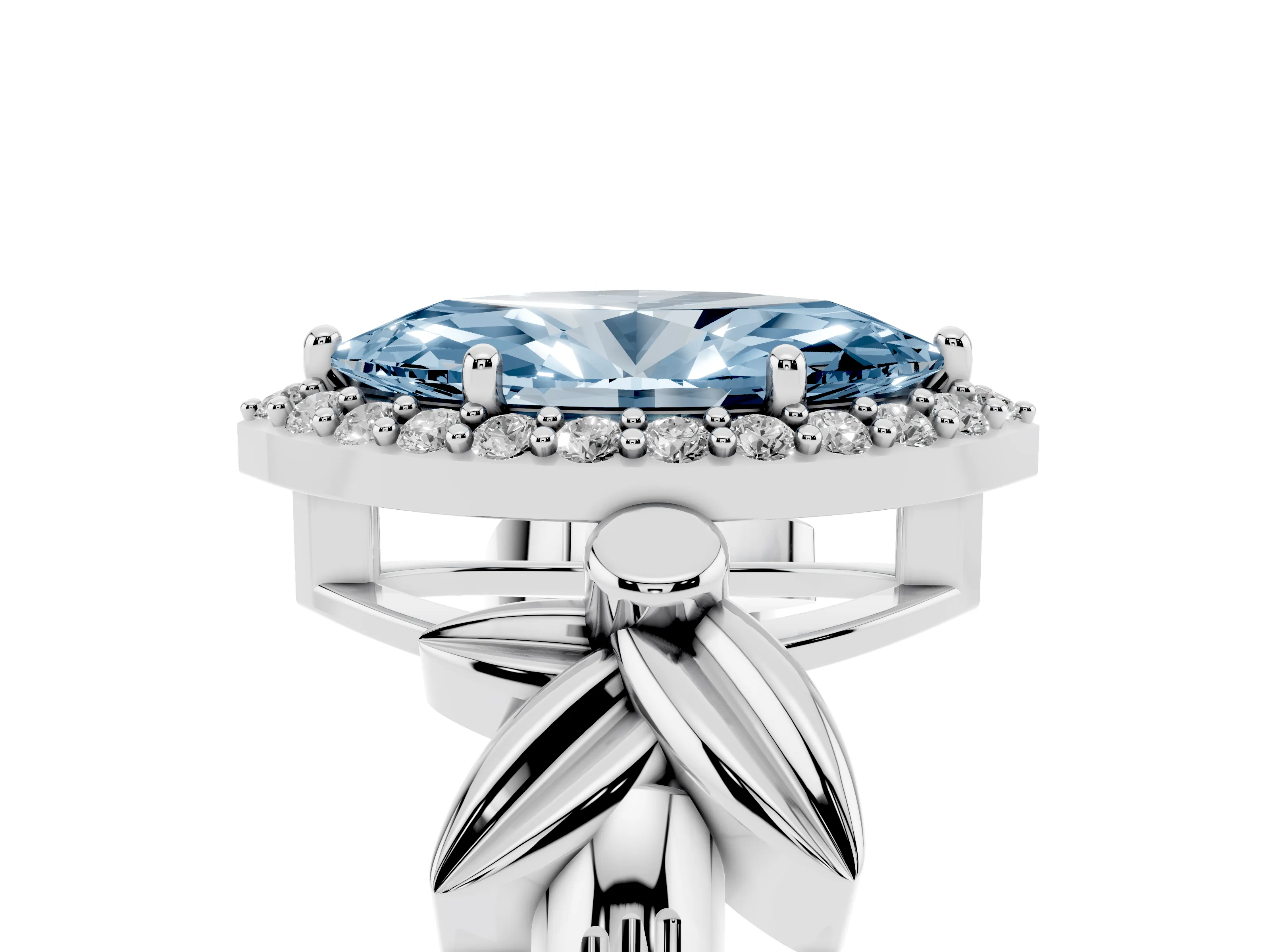 Fancy Blue Marquise Cut Diamond Halo Floral Band Ring Set in Silver with Prong Setting