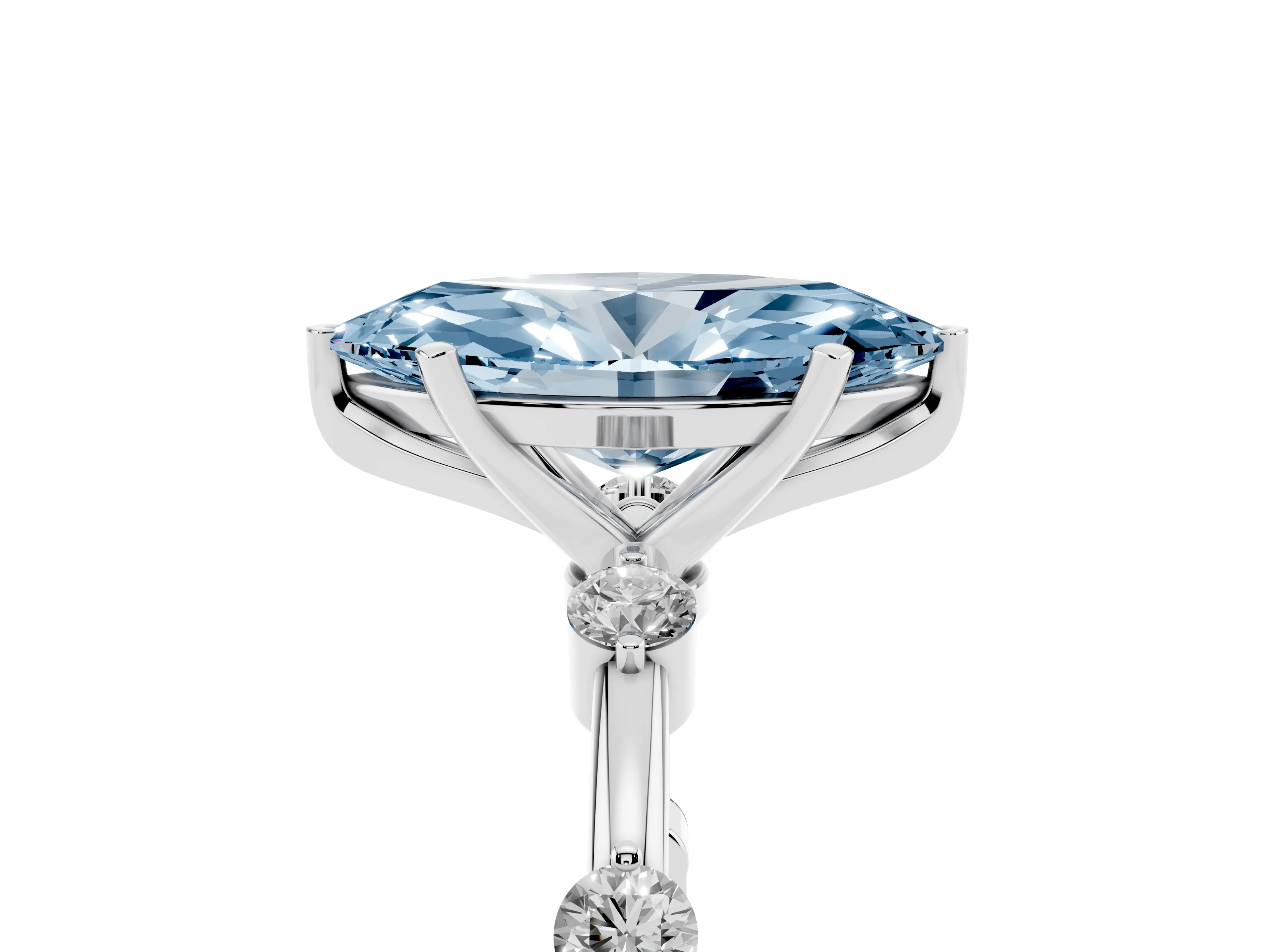 Fancy Blue Marquise Cut Diamond Solitaire Ring Set in White gold with Bezel Set Side Stones and Prong Setting