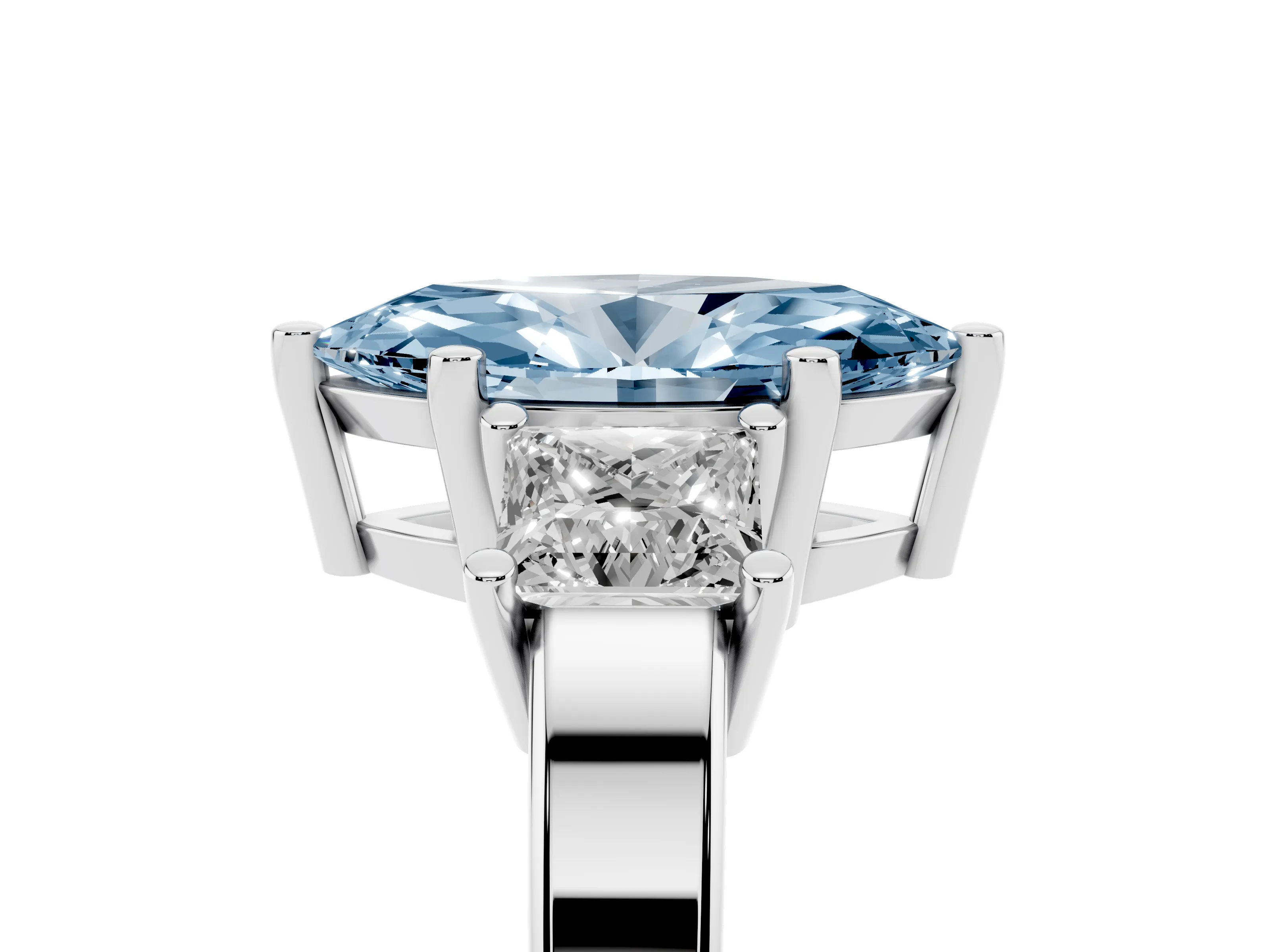 Fancy Blue Three-Stone Marquise Cut Diamond Solitaire Ring Set in White gold with Prong Setting