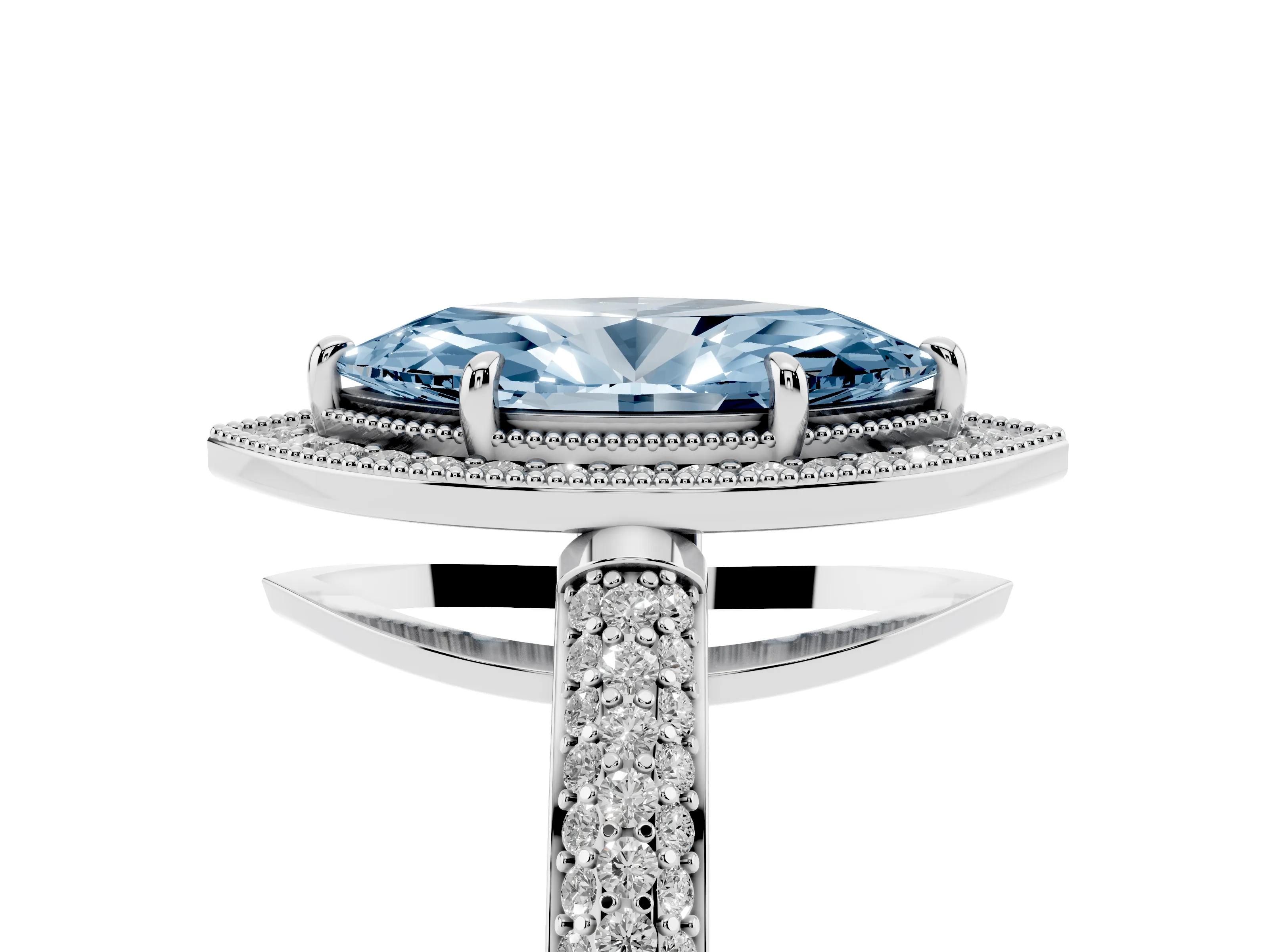 Fancy Blue Marquise Cut Diamond Halo Pavé Band Set in Silver with Prong Setting