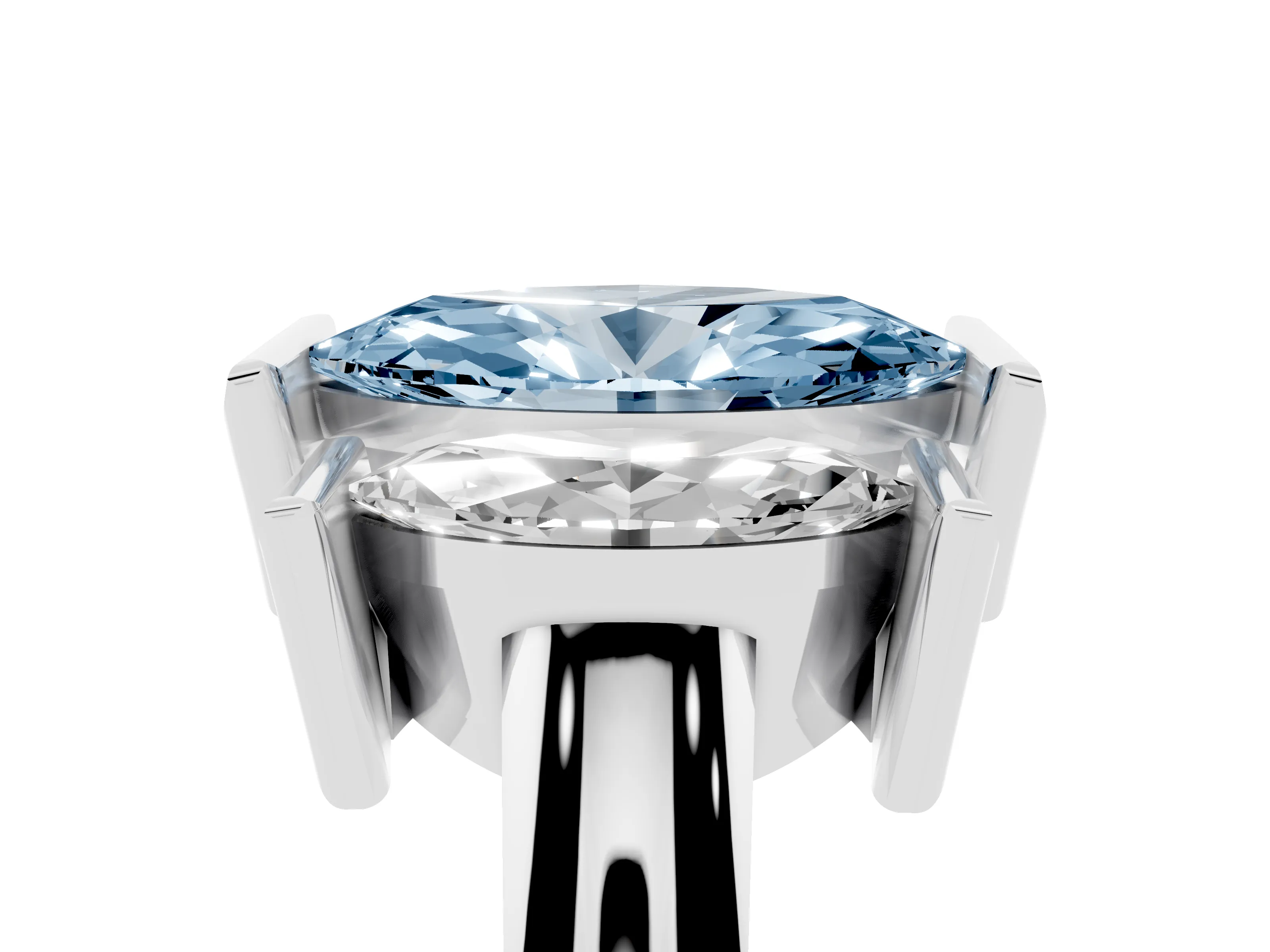 Fancy Blue Marquise Cut Diamond Three-Stone Channel Set Ring Set in White gold with Smooth Polished Band