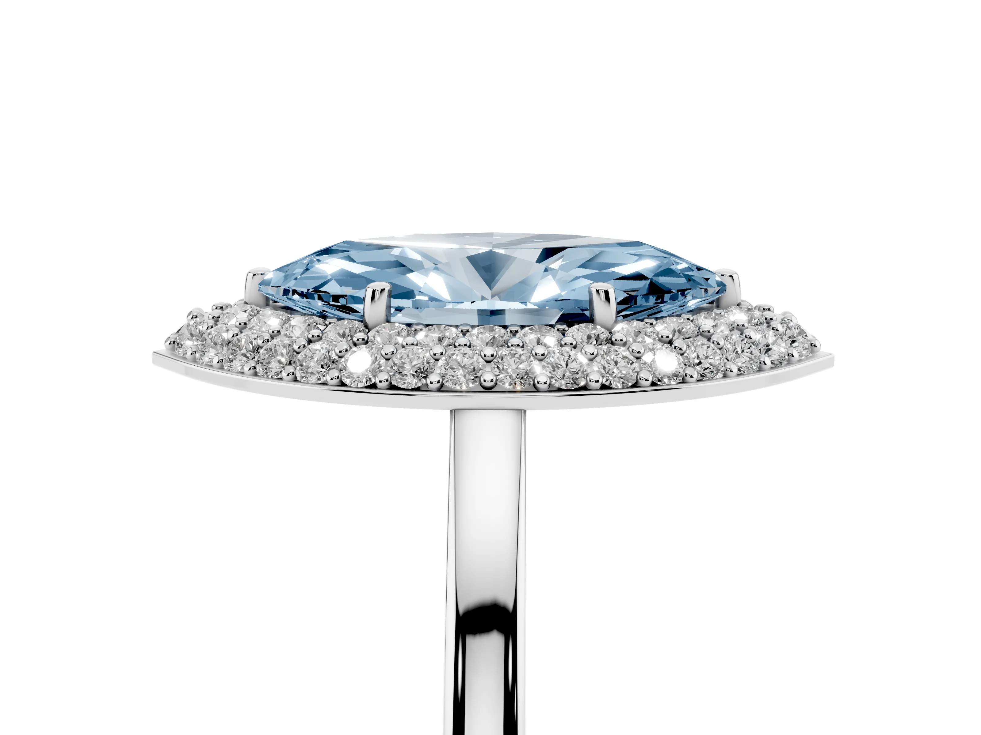 Fancy Blue Marquise Cut Diamond Halo Engagement Ring Set in Platinum with Solitaire Band and Prong Setting