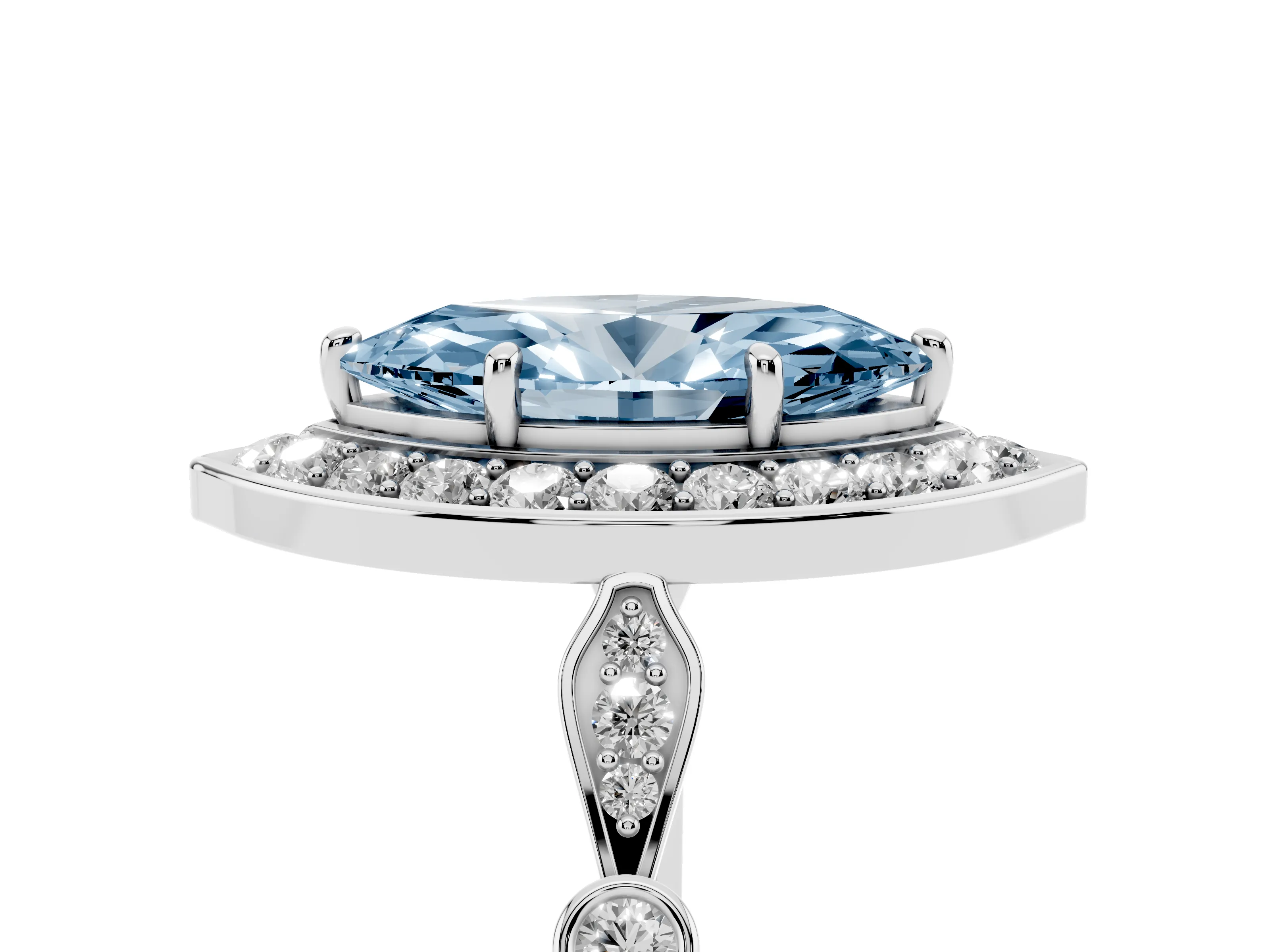 Fancy Blue Marquise Cut Diamond Halo Engagement Ring Set in Silver with Twisted Band and Prong Setting