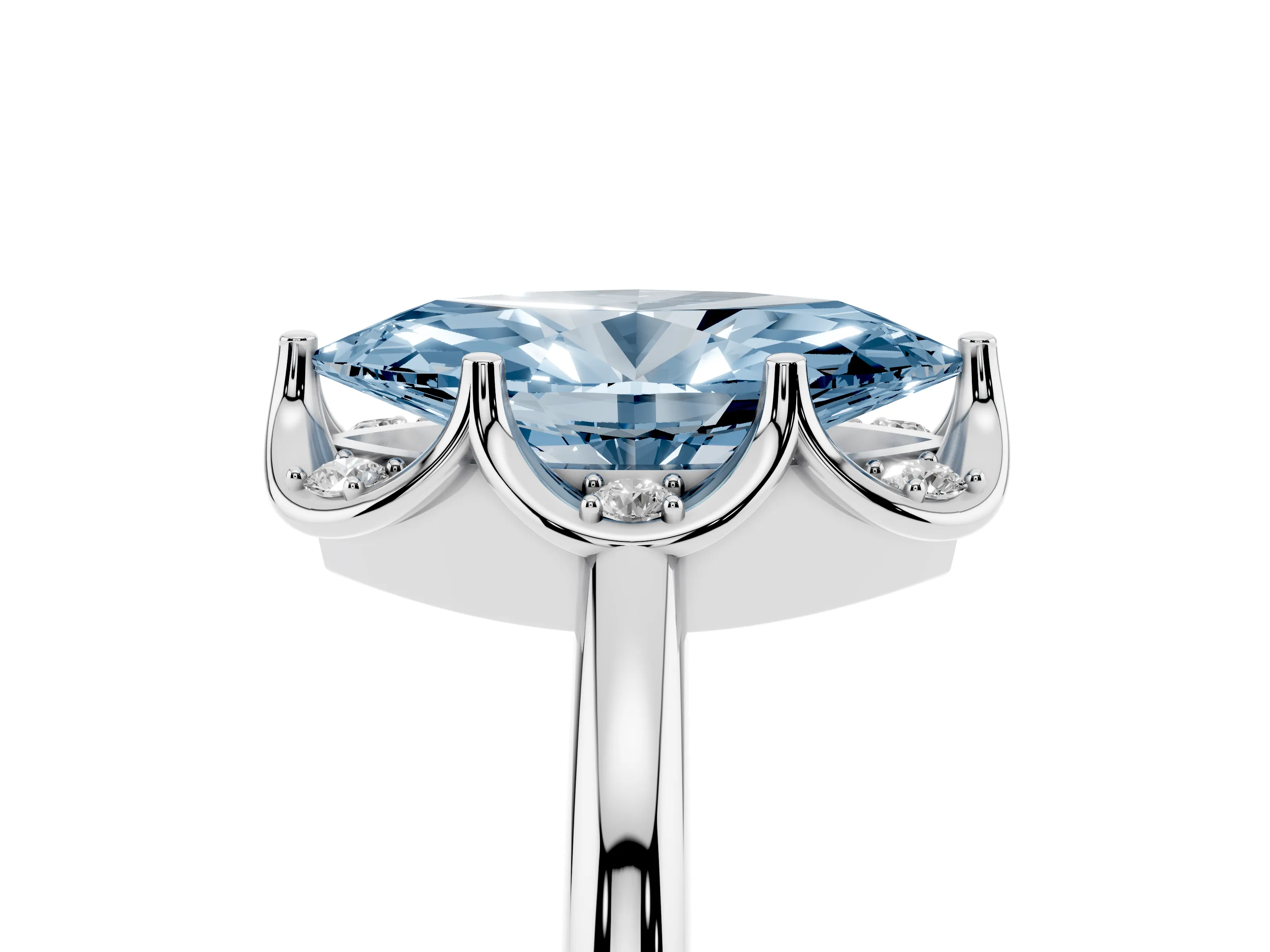 Fancy Blue Marquise Cut Diamond Round Cluster Halo Ring Set in White gold with Solitaire Band and Prong Setting