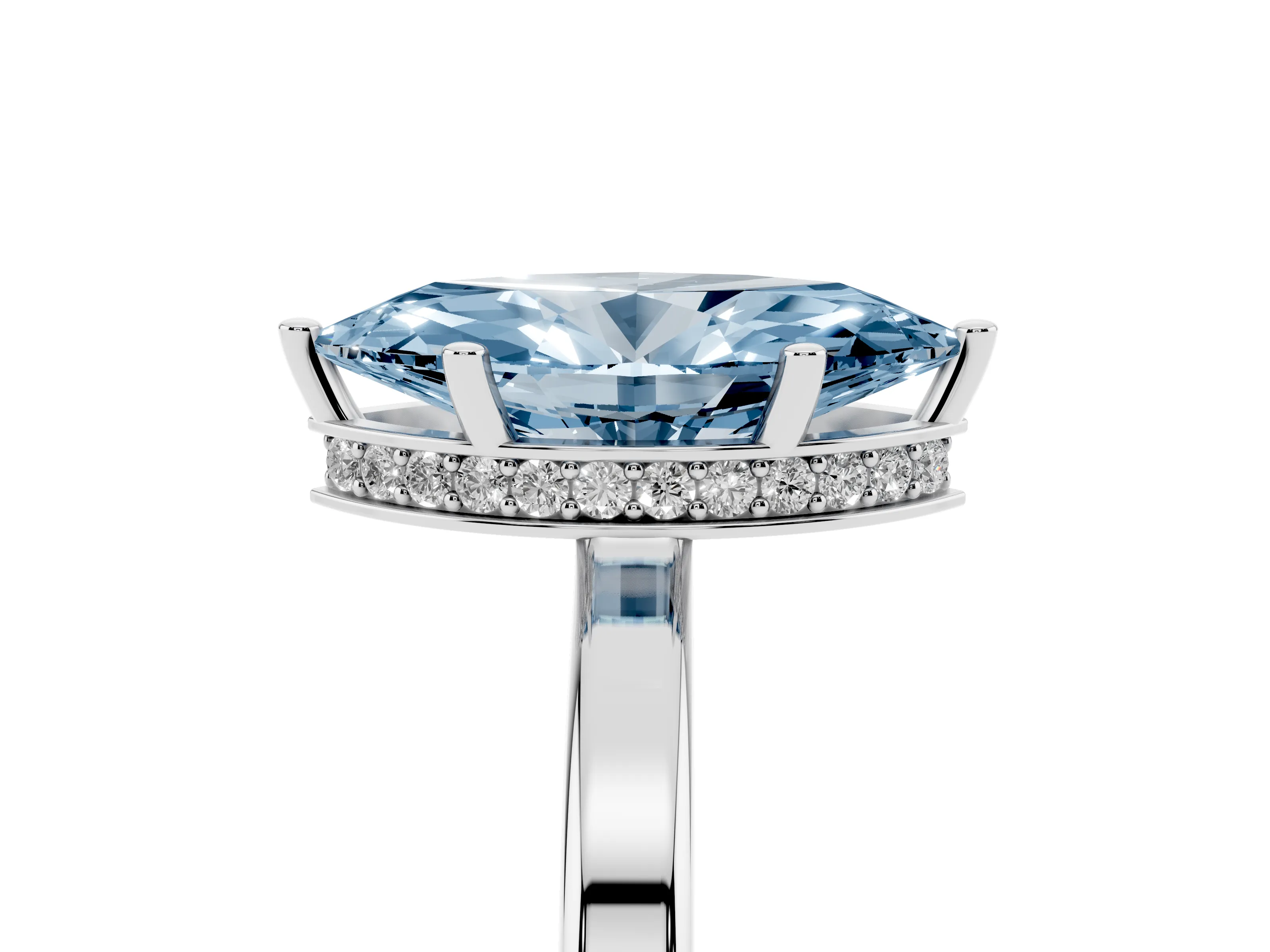 Fancy Blue Marquise Cut Diamond Solitaire Engagement Ring Set in White gold with Prong Setting on a Plain Band