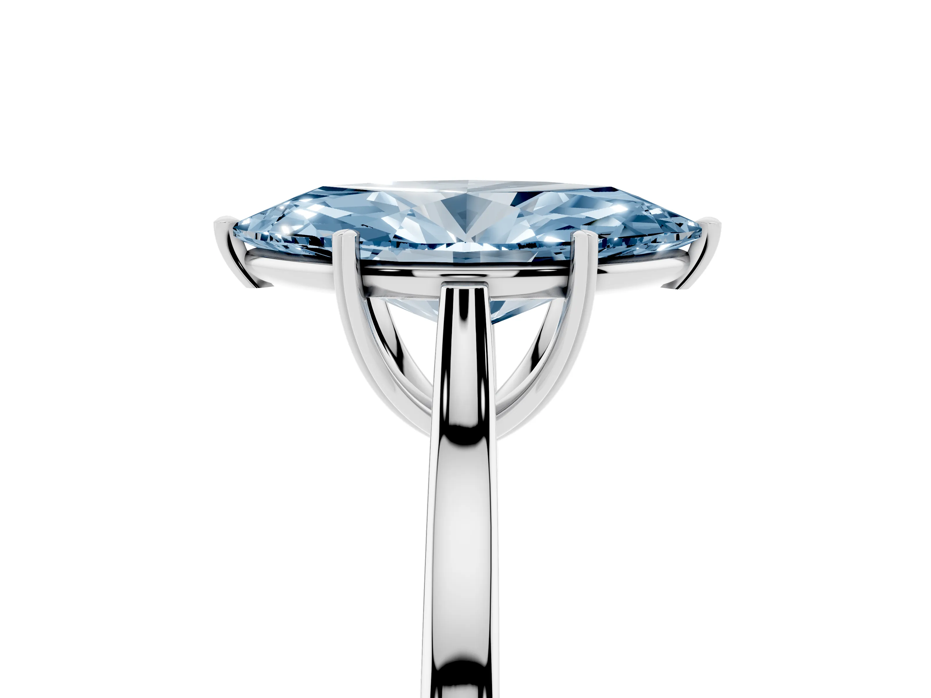 Fancy Blue Marquise Cut Diamond Solitaire Heart Prong Engagement Ring Set in Silver with Tapered Band