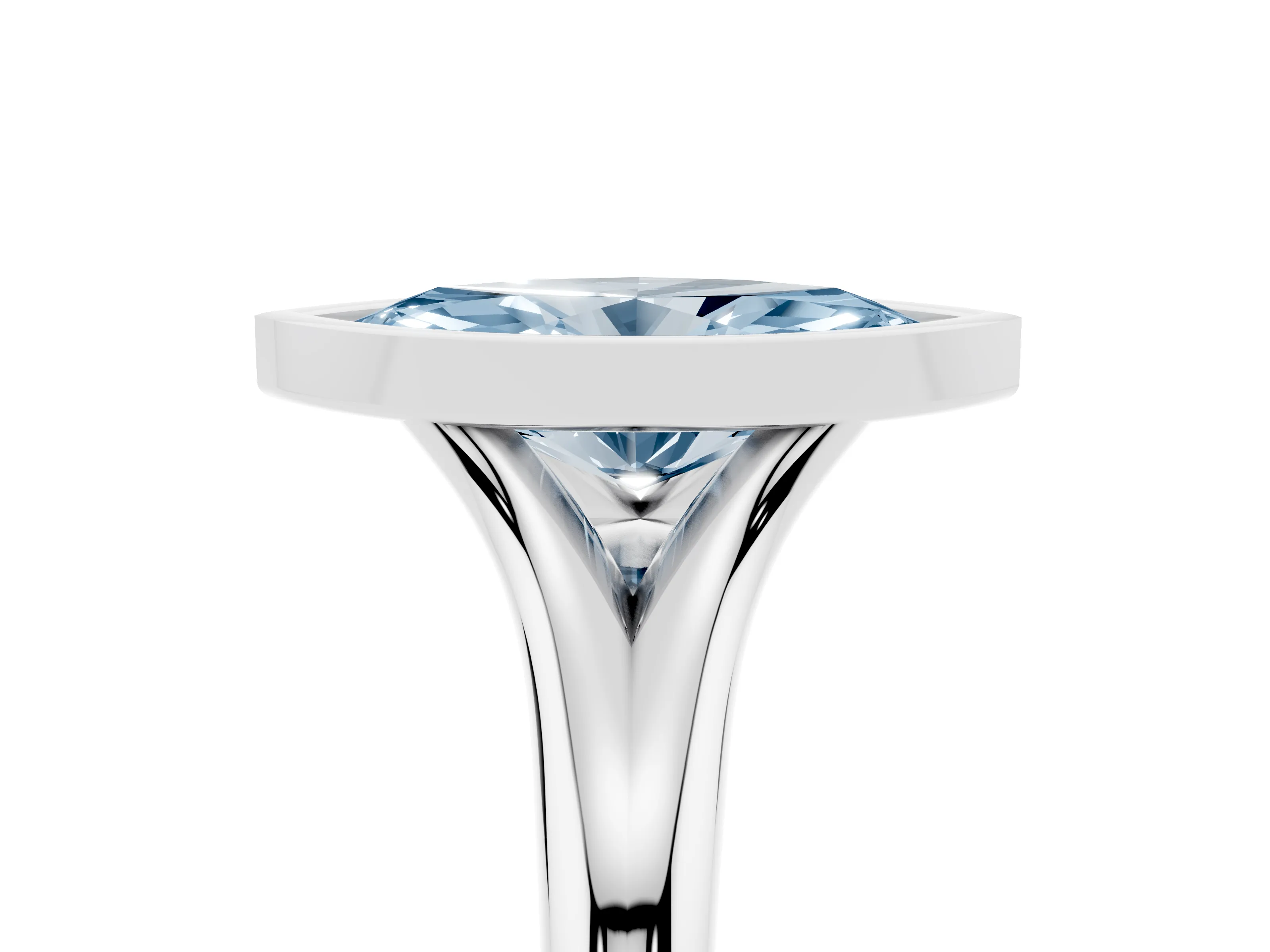 Fancy Blue Bezel Set Marquise Cut Diamond Solitaire Ring Set in Platinum with Smooth Band