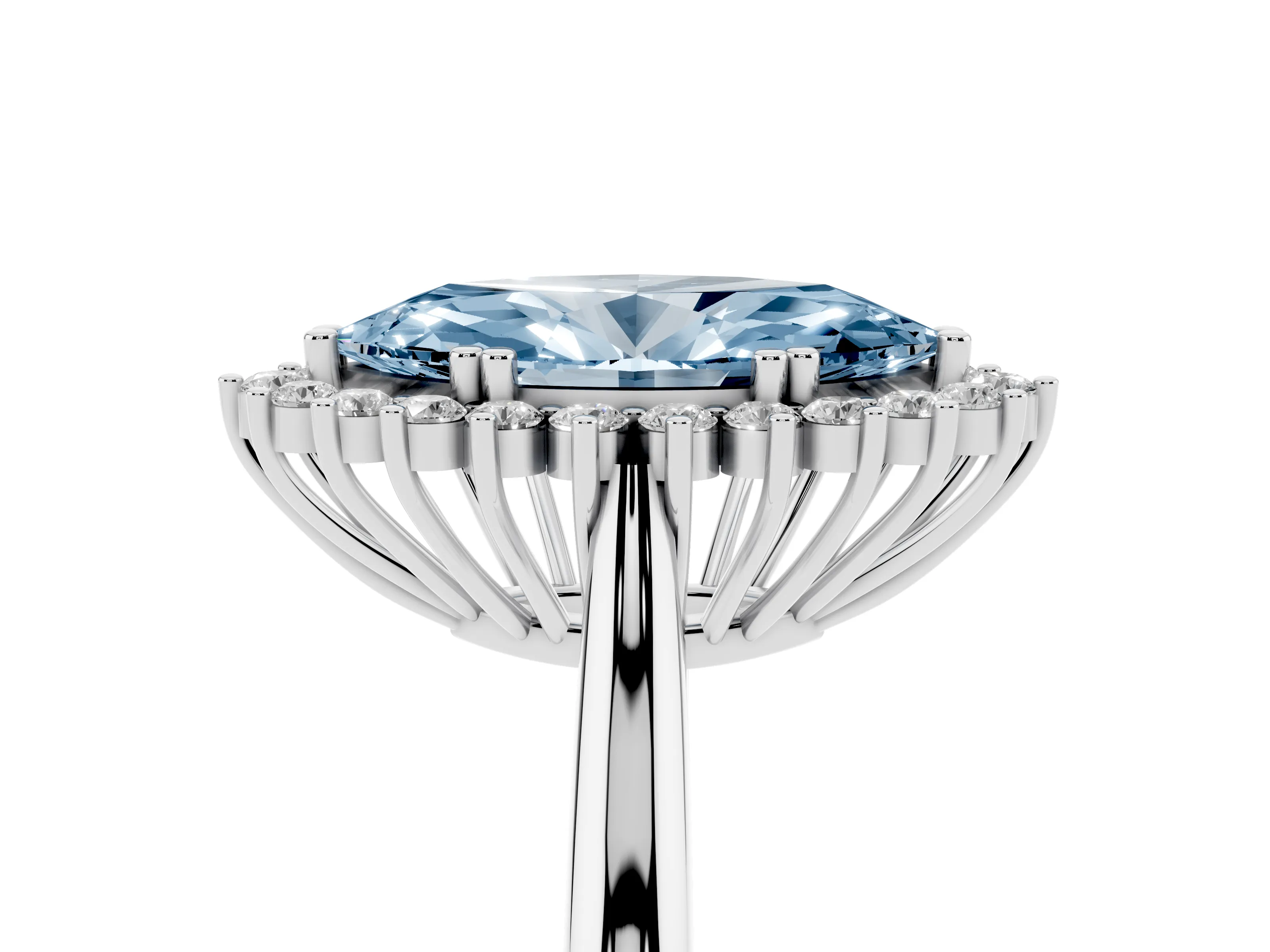Fancy Blue Marquise Cut Diamond Halo Ring Set in Platinum with Plain Solitaire Band and Prong Setting