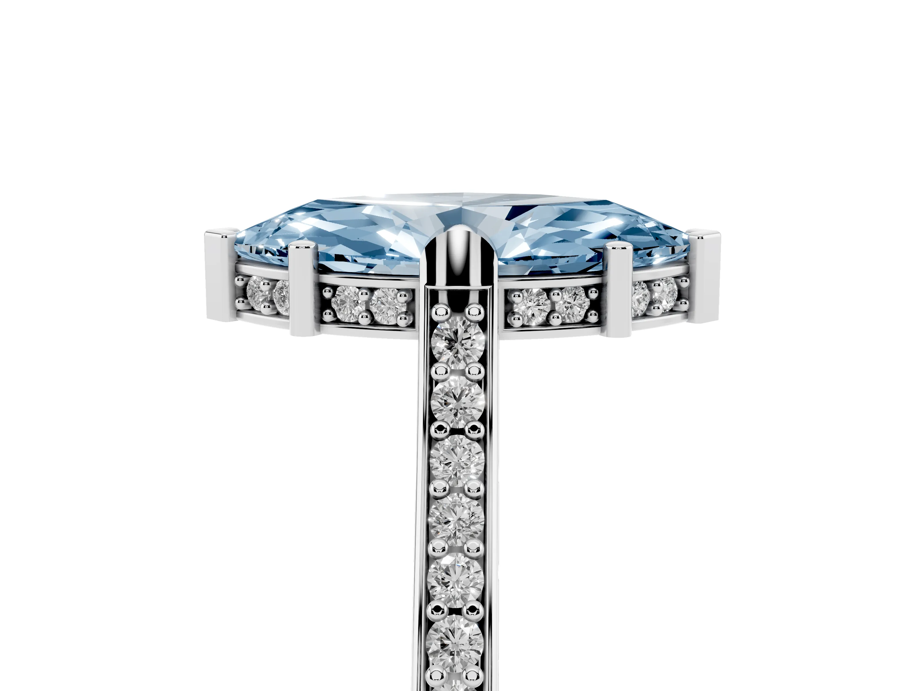 Fancy Blue Marquise Cut Diamond Solitaire Ring Set in Platinum with Channel Set Band and Bezel Prong Setting