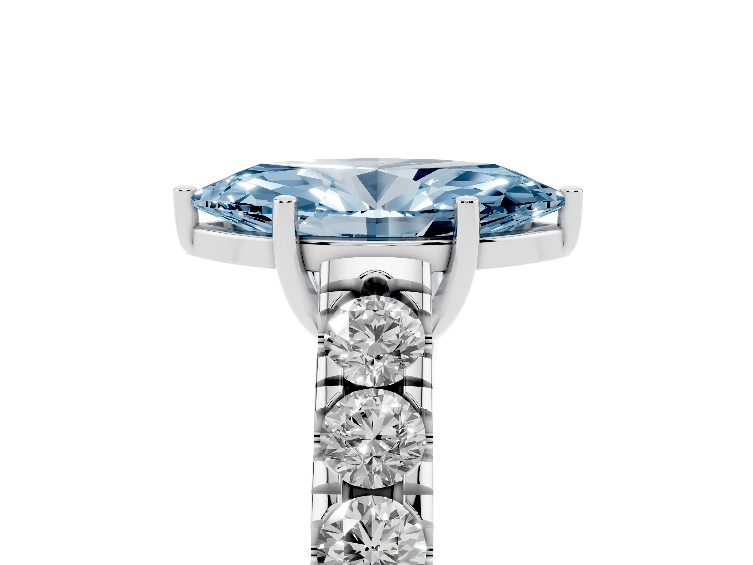 Fancy Blue Marquise Cut Diamond Solitaire Ring Set in Platinum with Cut-Down Micro Pavé Band and Prong Setting