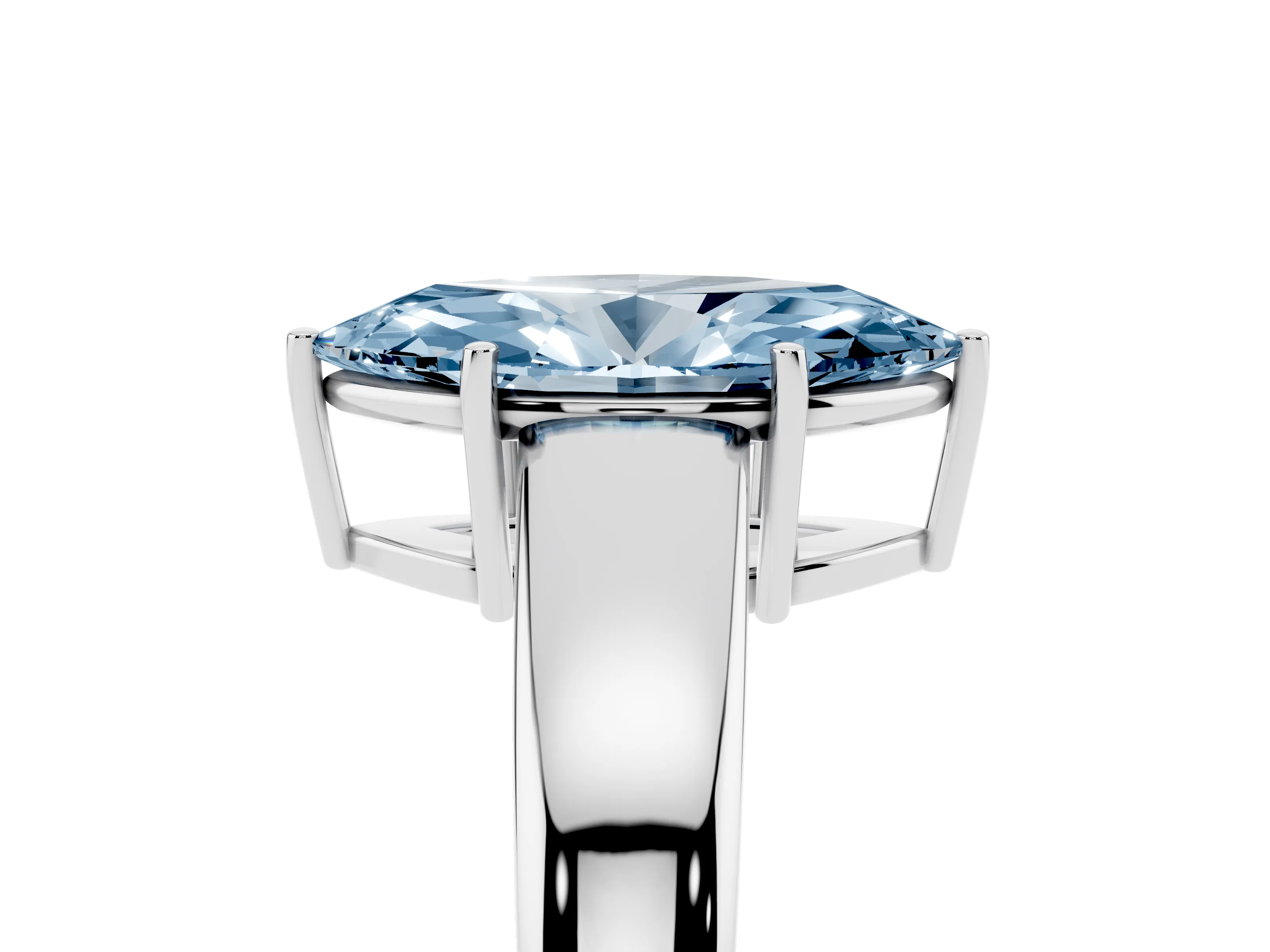 Fancy Blue Marquise Cut Diamond Solitaire Ring Set in Silver with Tapered Band and Prong Setting