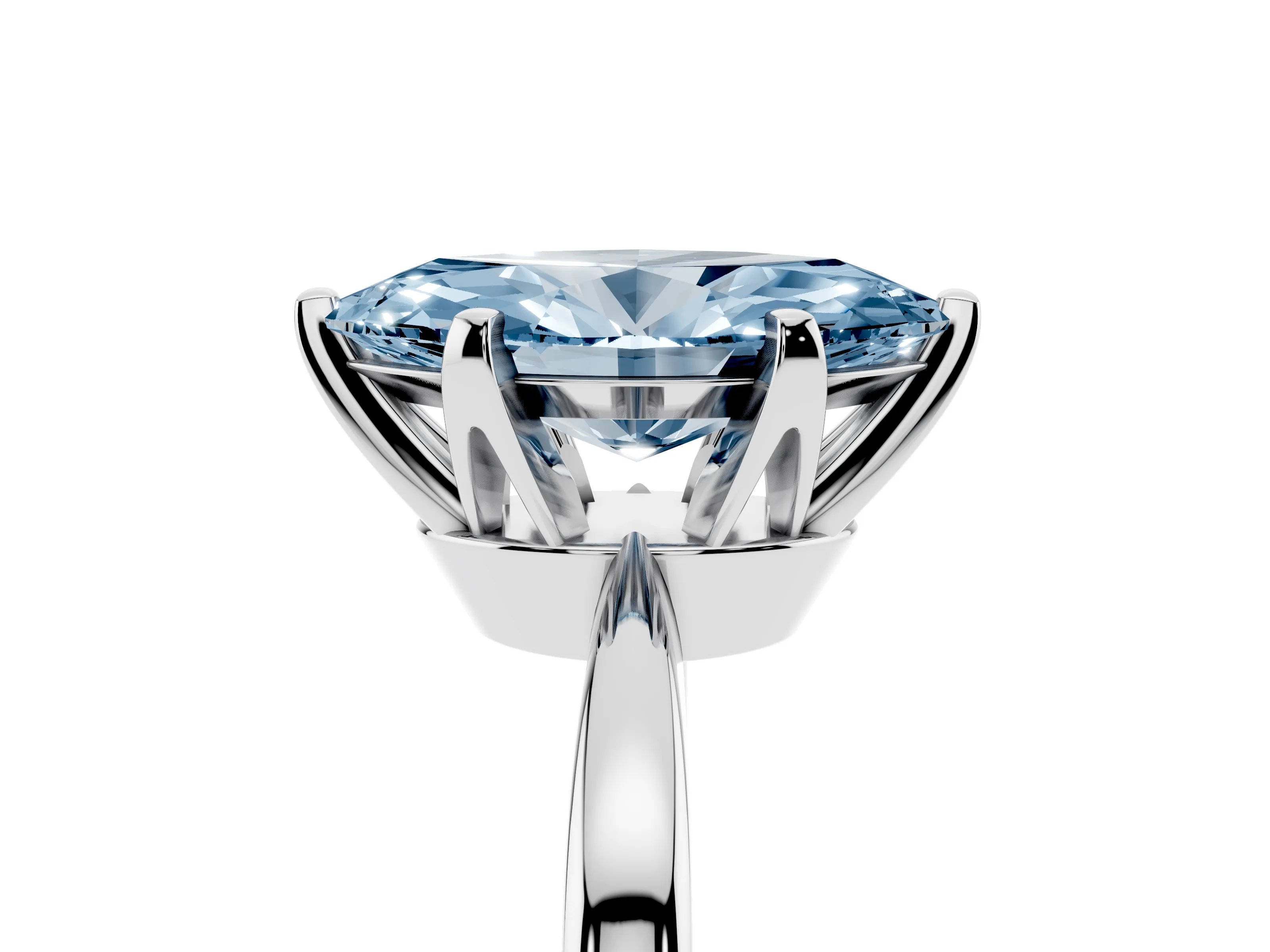 Fancy Blue Marquise Cut Diamond Solitaire Engagement Ring Set in Silver with Slim Tapered Solitaire Band