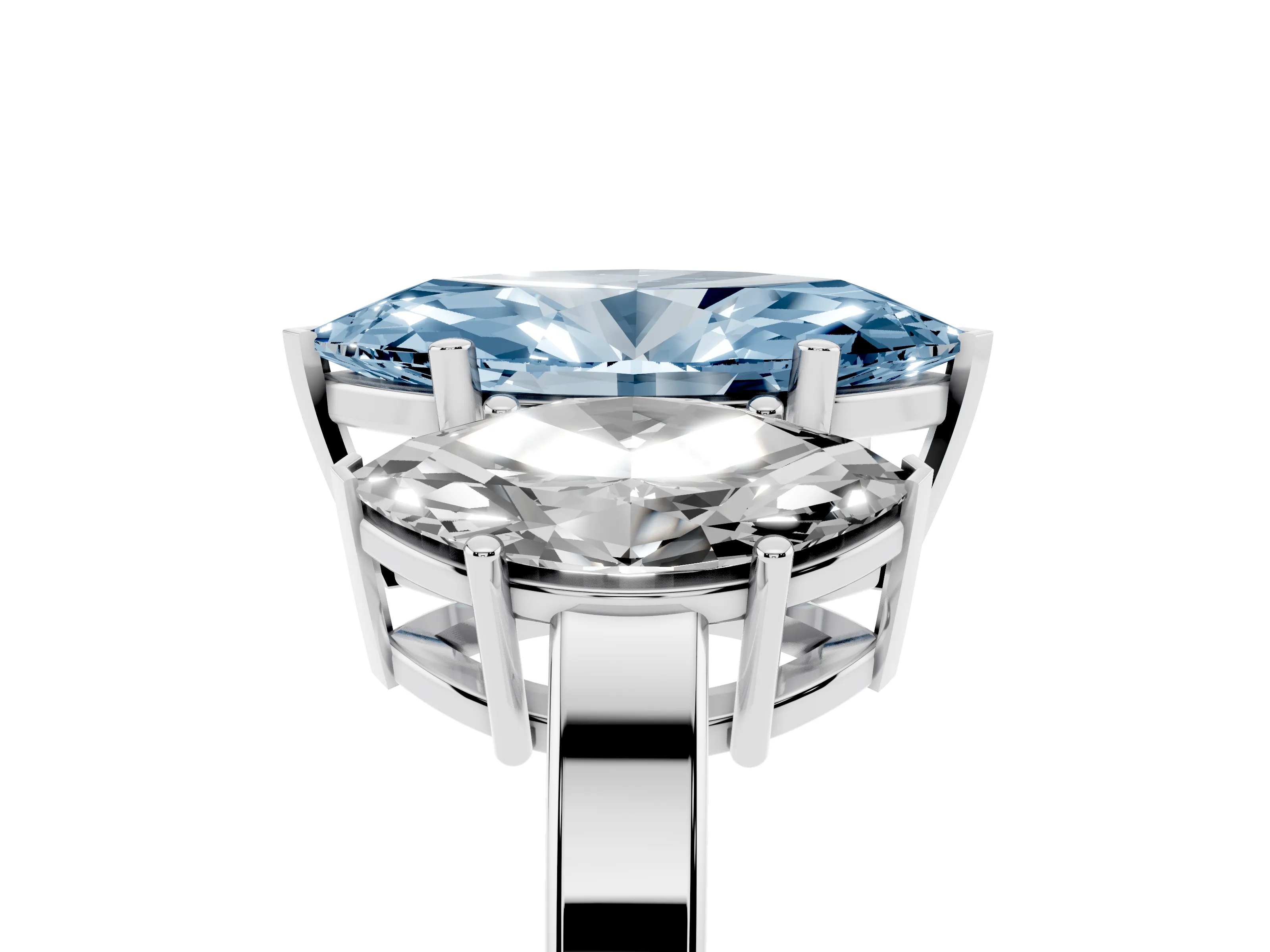 Fancy Blue Marquise Cut Diamond Three-Stone Engagement Ring Set in White gold with Flat Band