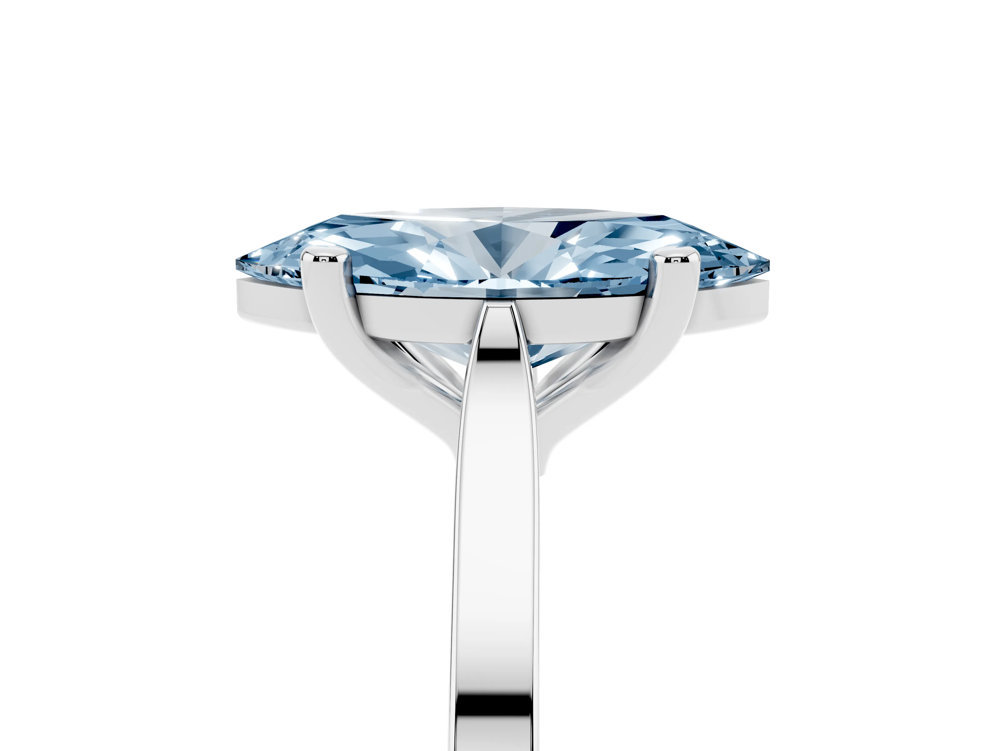 Fancy Blue Marquise Cut Diamond Solitaire Ring Set in Silver with Prong Setting and Tapered Band