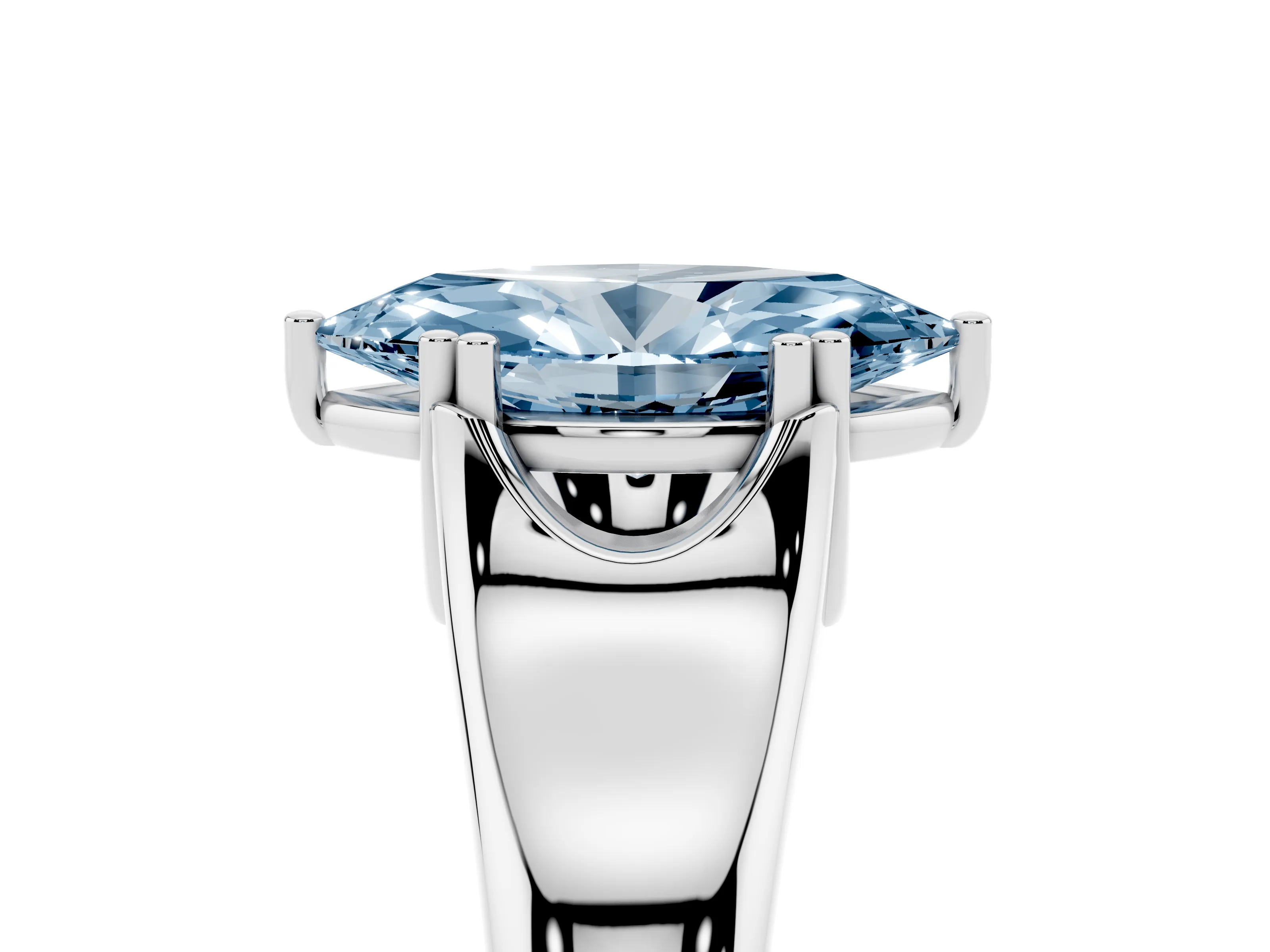 Fancy Blue Marquise Cut Diamond Solitaire Ring Set in Silver with Wide Band and Prong Setting