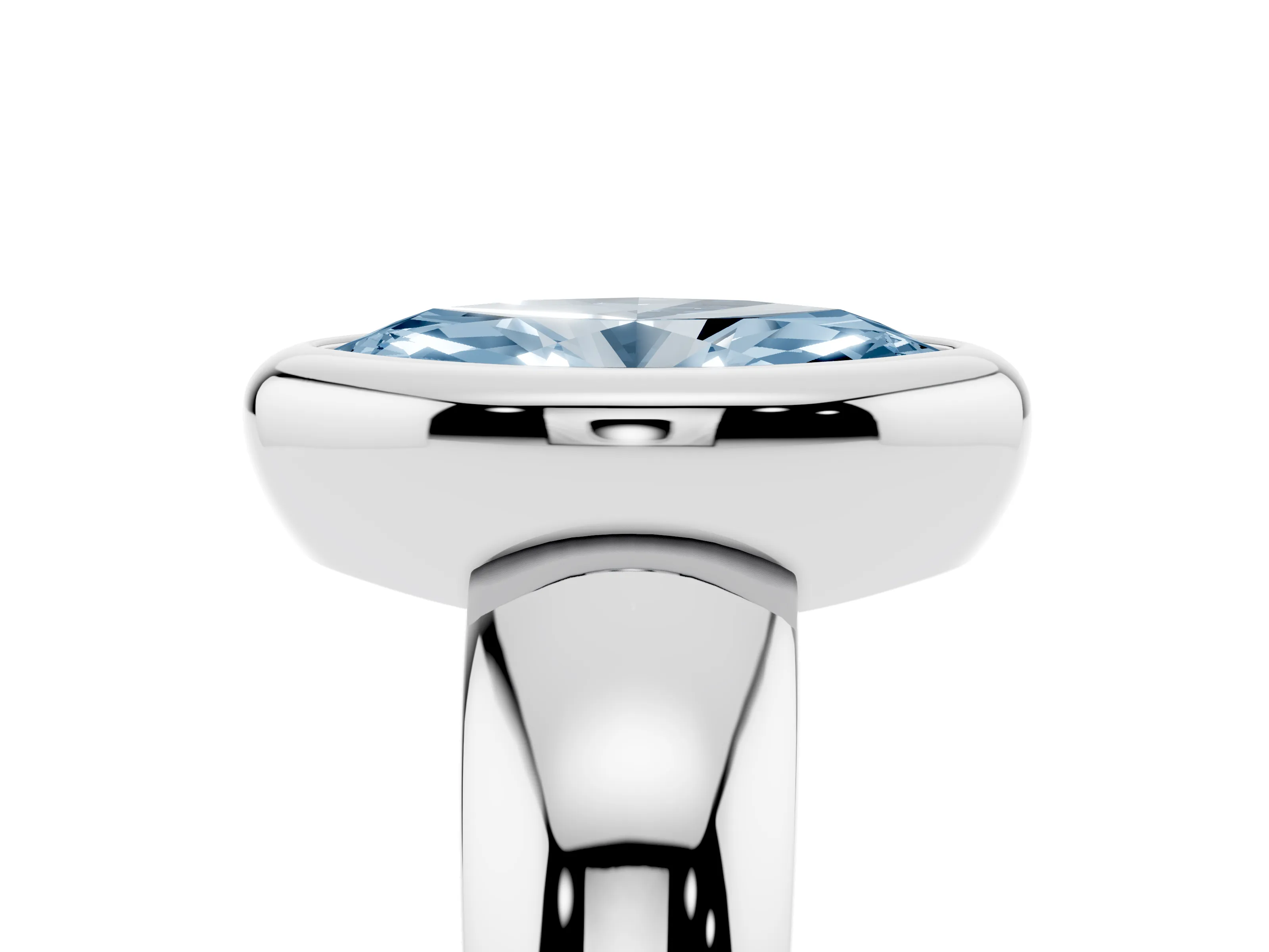 Fancy Blue Bezel Set Marquise Cut Diamond Solitaire Ring Set in Silver with Wide Band