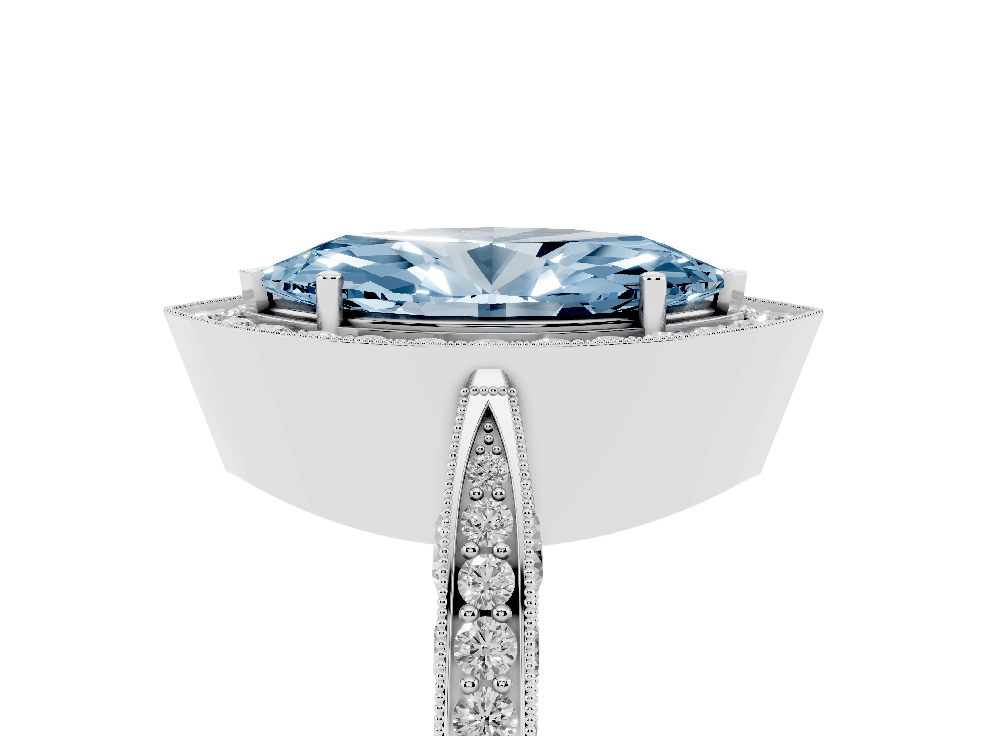 Fancy Blue Marquise Cut Diamond Halo Engagement Ring Set in Platinum with Accent Split Shank Band