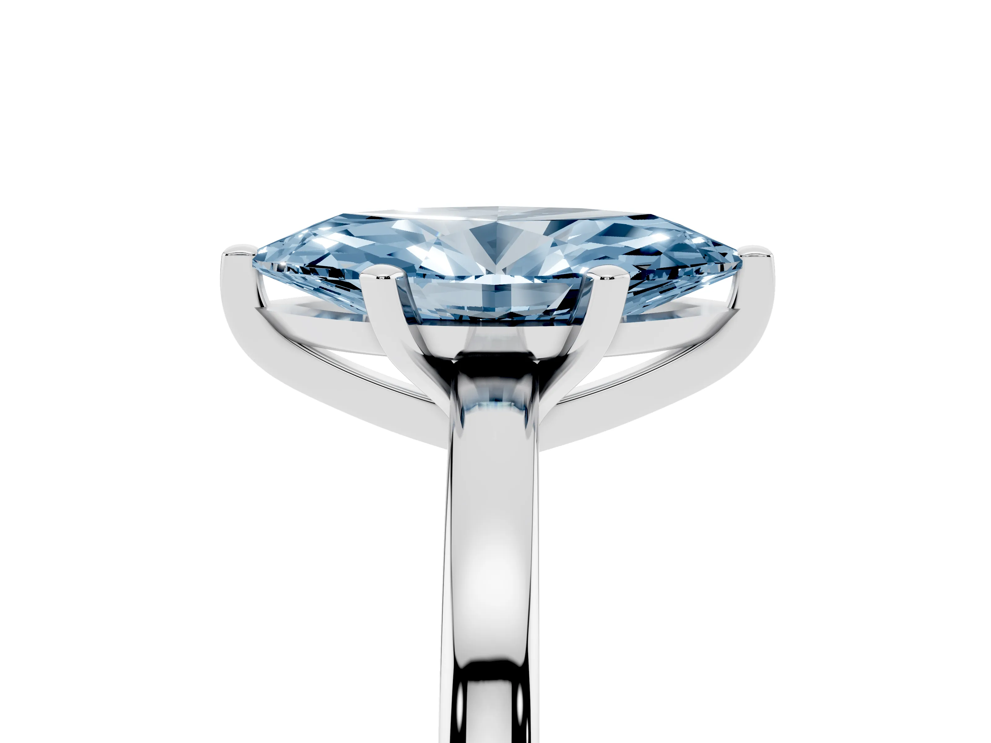 Fancy Blue Marquise Cut Diamond Solitaire Engagement Ring Set in White gold with Prong Setting on a Classic Band