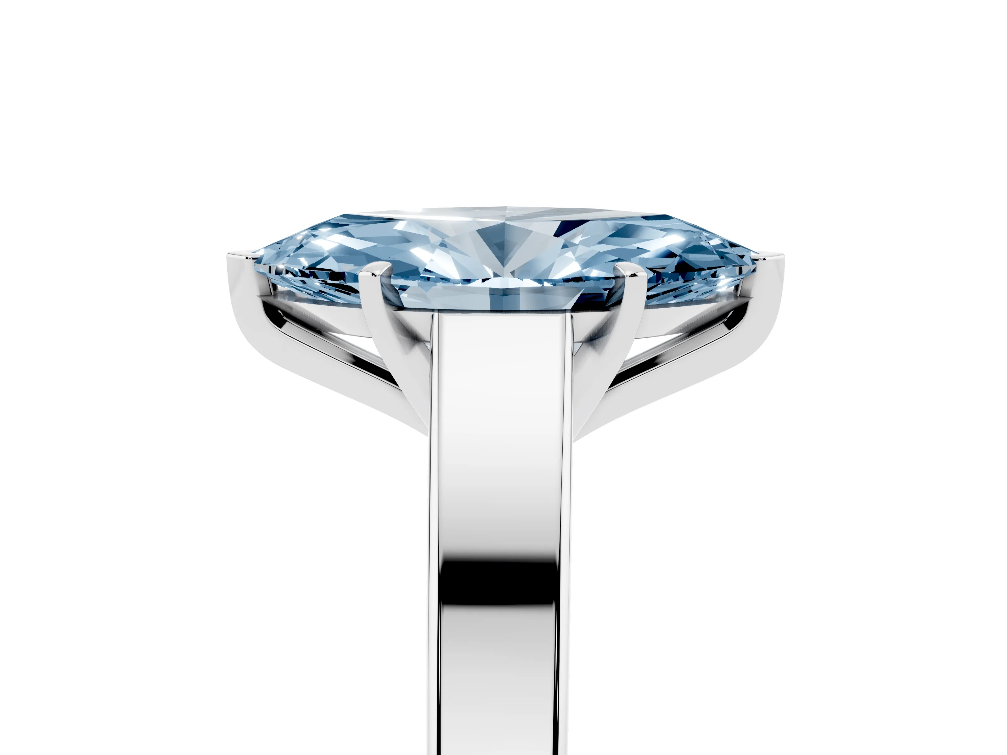 Fancy Blue Marquise Cut Diamond Solitaire Engagement Ring Set in White gold with Prong Setting and Tapered Band