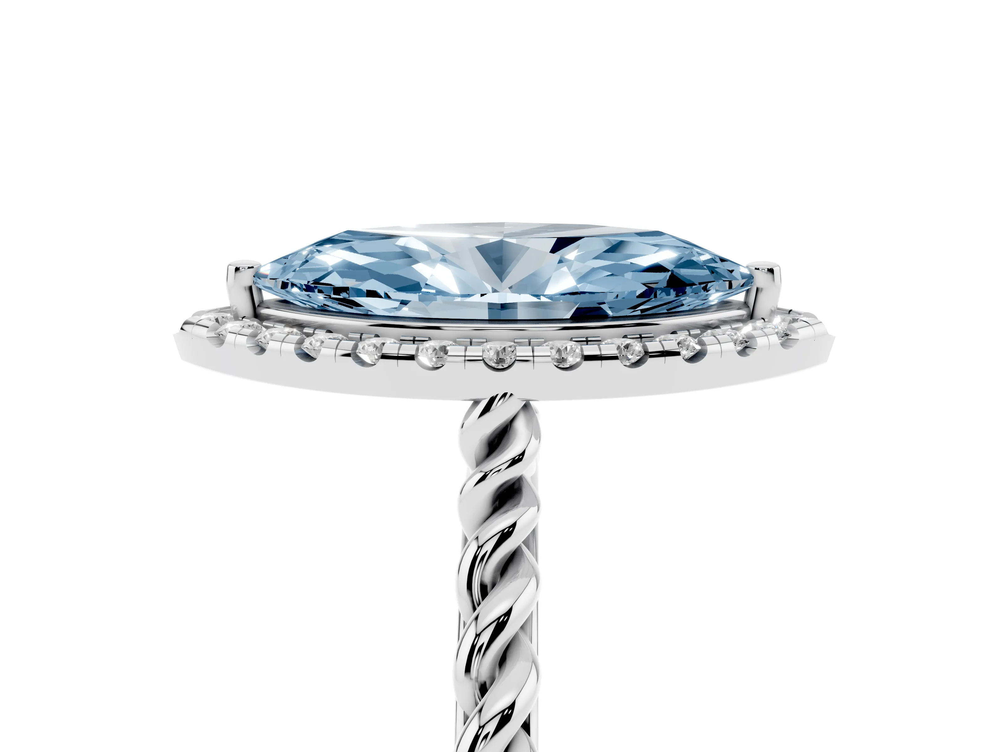 Fancy Blue Marquise Cut Diamond Halo Ring Set in Platinum with Plain Twisted Band