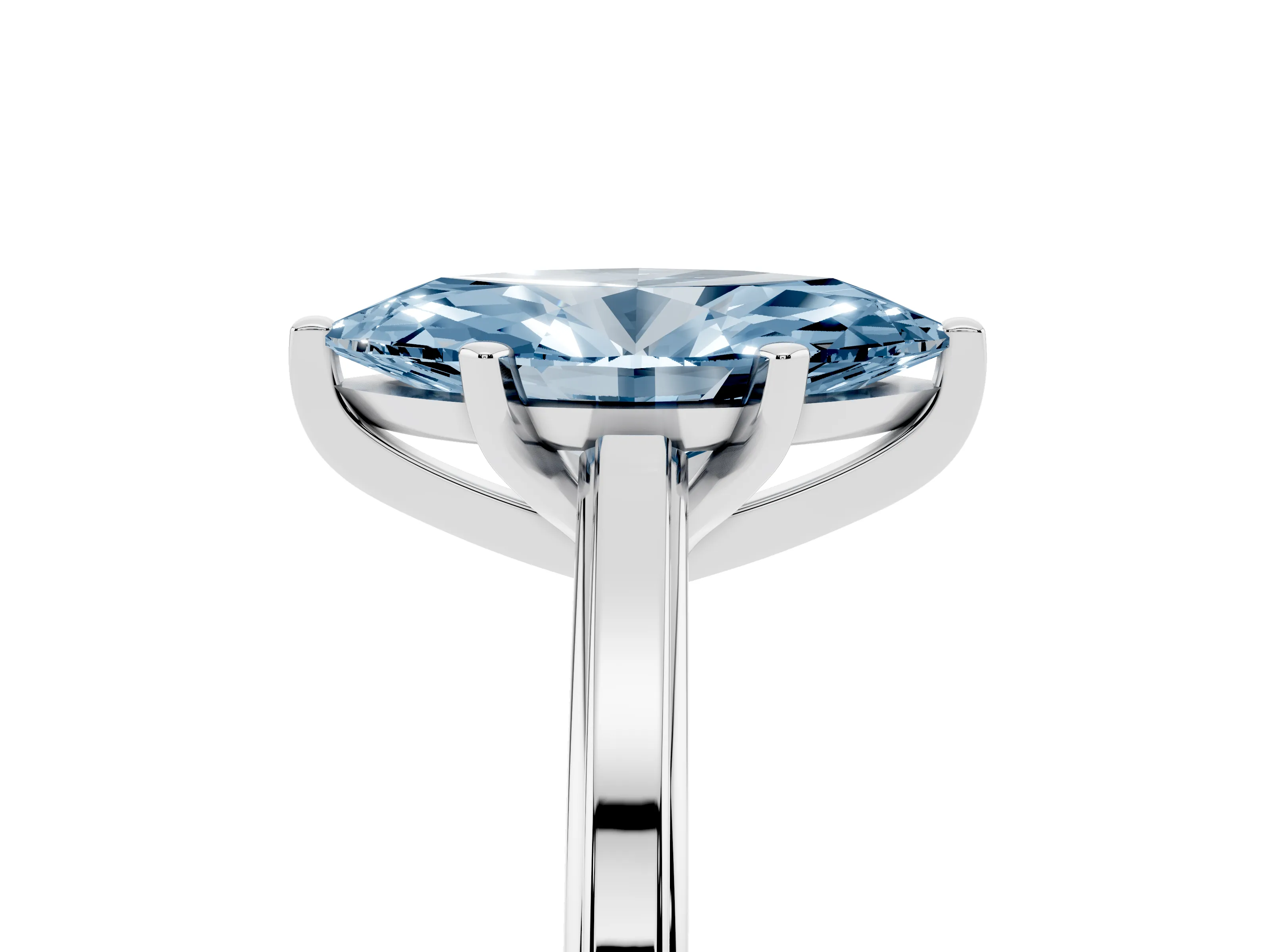 Fancy Blue Marquise Cut Diamond Solitaire Ring Set in Platinum with Prong Setting and Classic Band