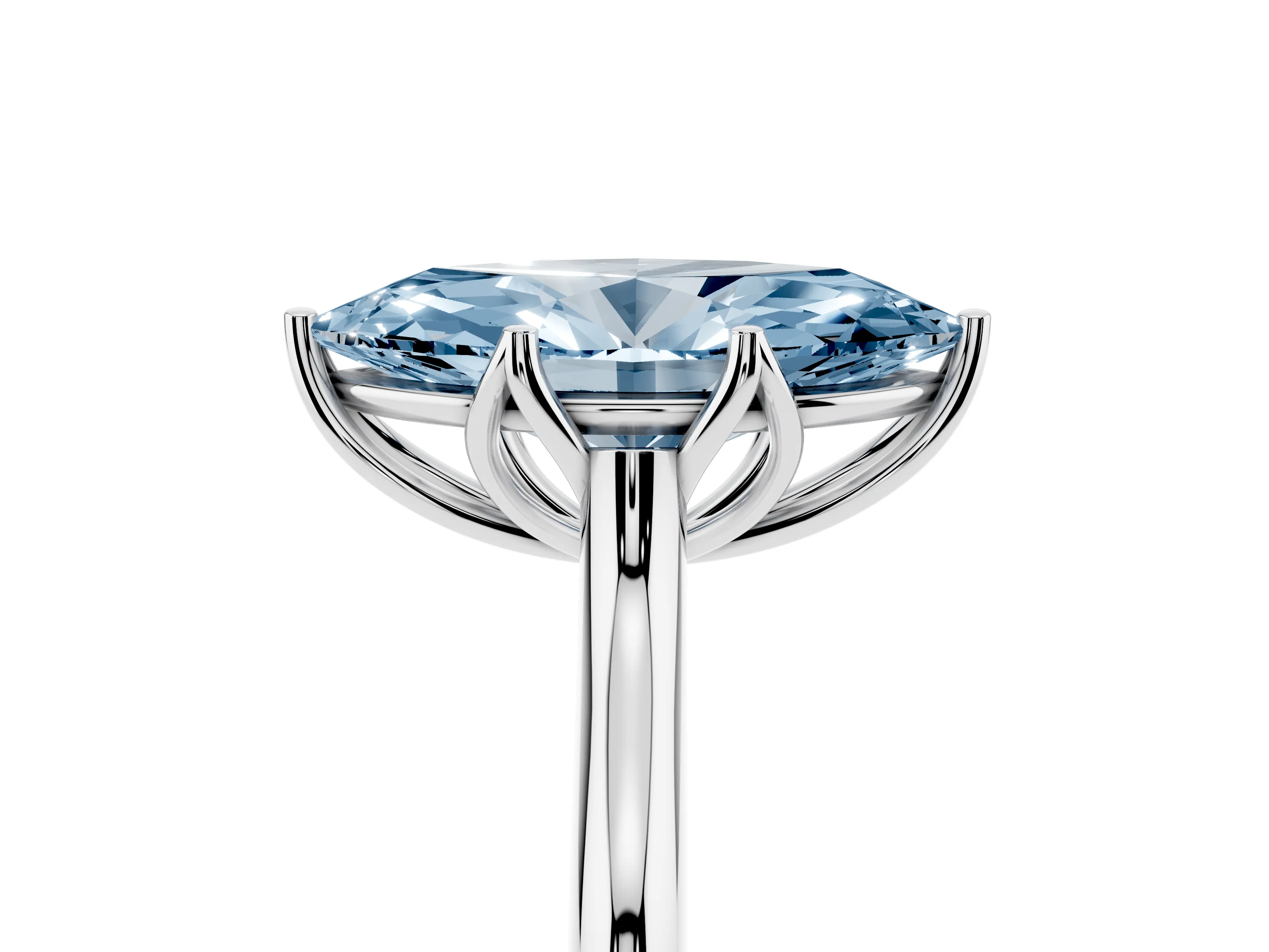 Fancy Blue Marquise Cut Diamond Solitaire Cathedral Ring Set in Silver with Prong Setting