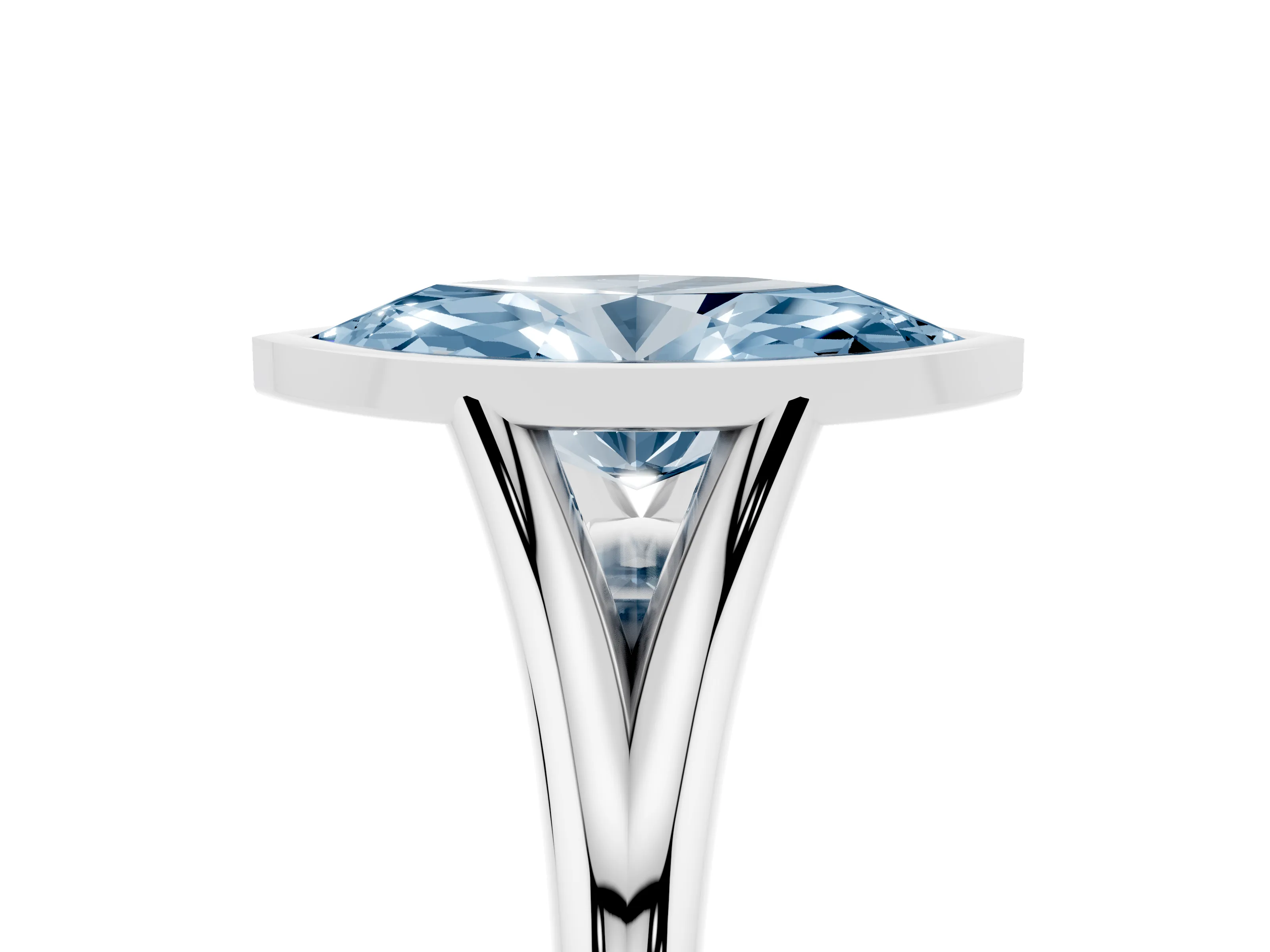Fancy Blue Bezel Set Marquise Cut Diamond Solitaire Ring Set in White gold with Tapered Band