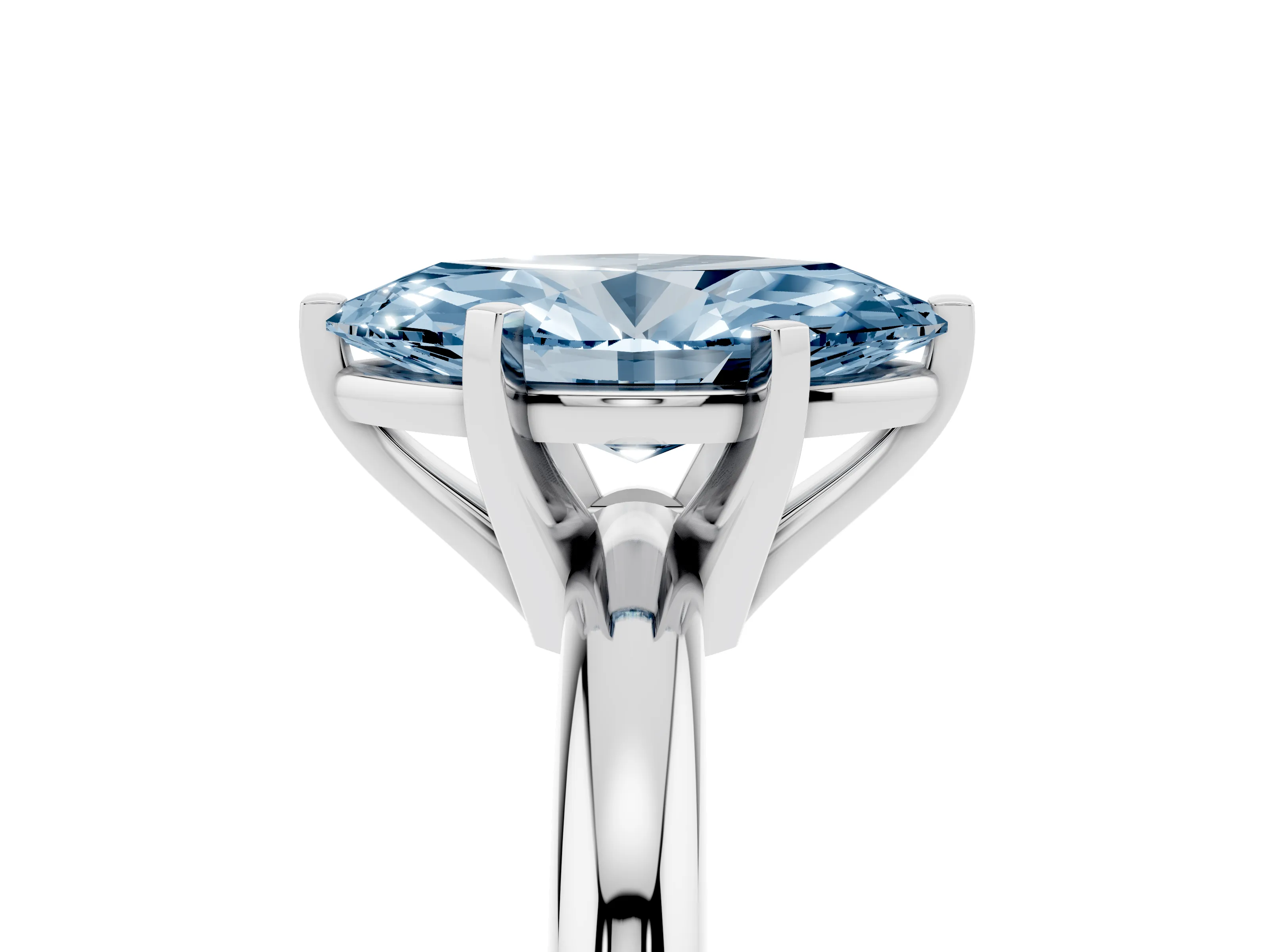 Fancy Blue Marquise Cut Diamond Solitaire Engagement Ring Set in White gold with Round Band and Prong Setting