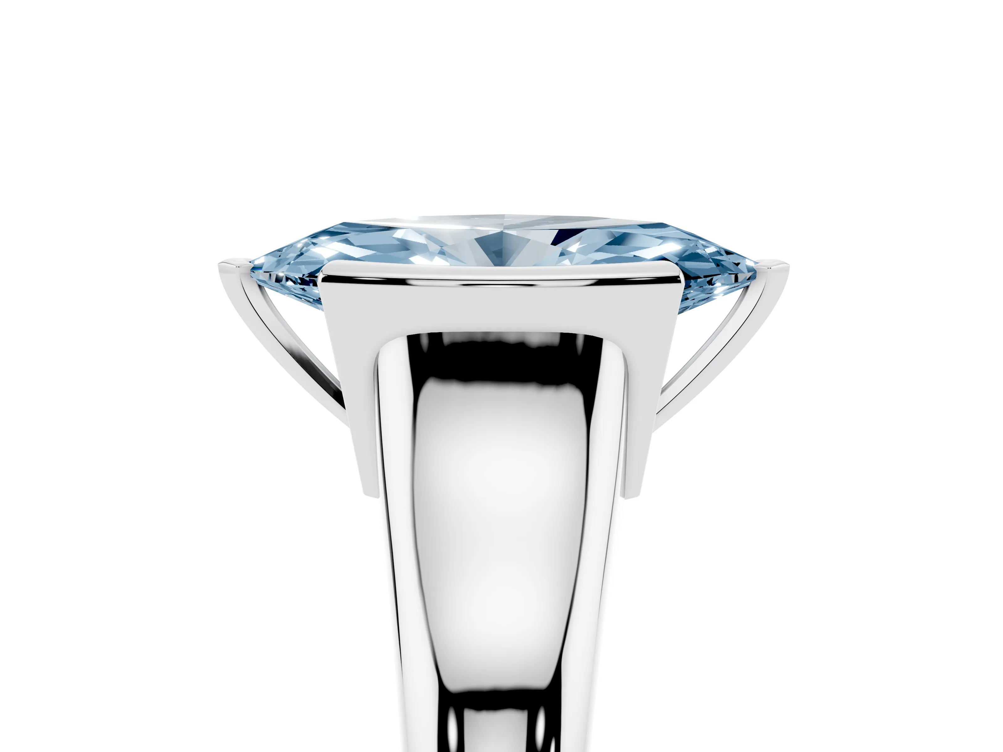 Fancy Blue Marquise Cut Diamond Solitaire Tension Set Ring Set in White gold with Split Shank Band