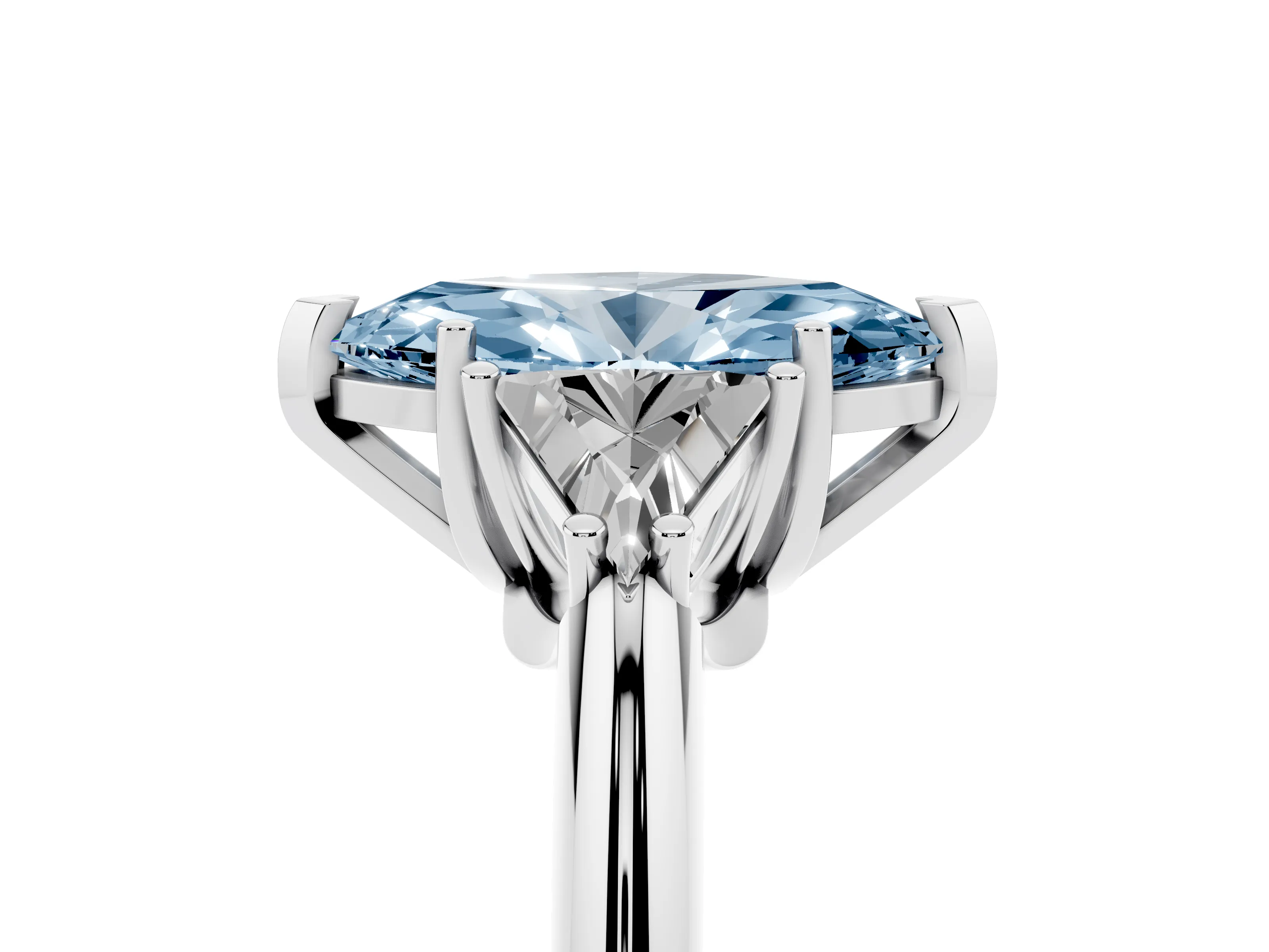 Fancy Blue Marquise Cut Diamond Three-Stone Engagement Ring Set in Platinum with Trillion Side Stones