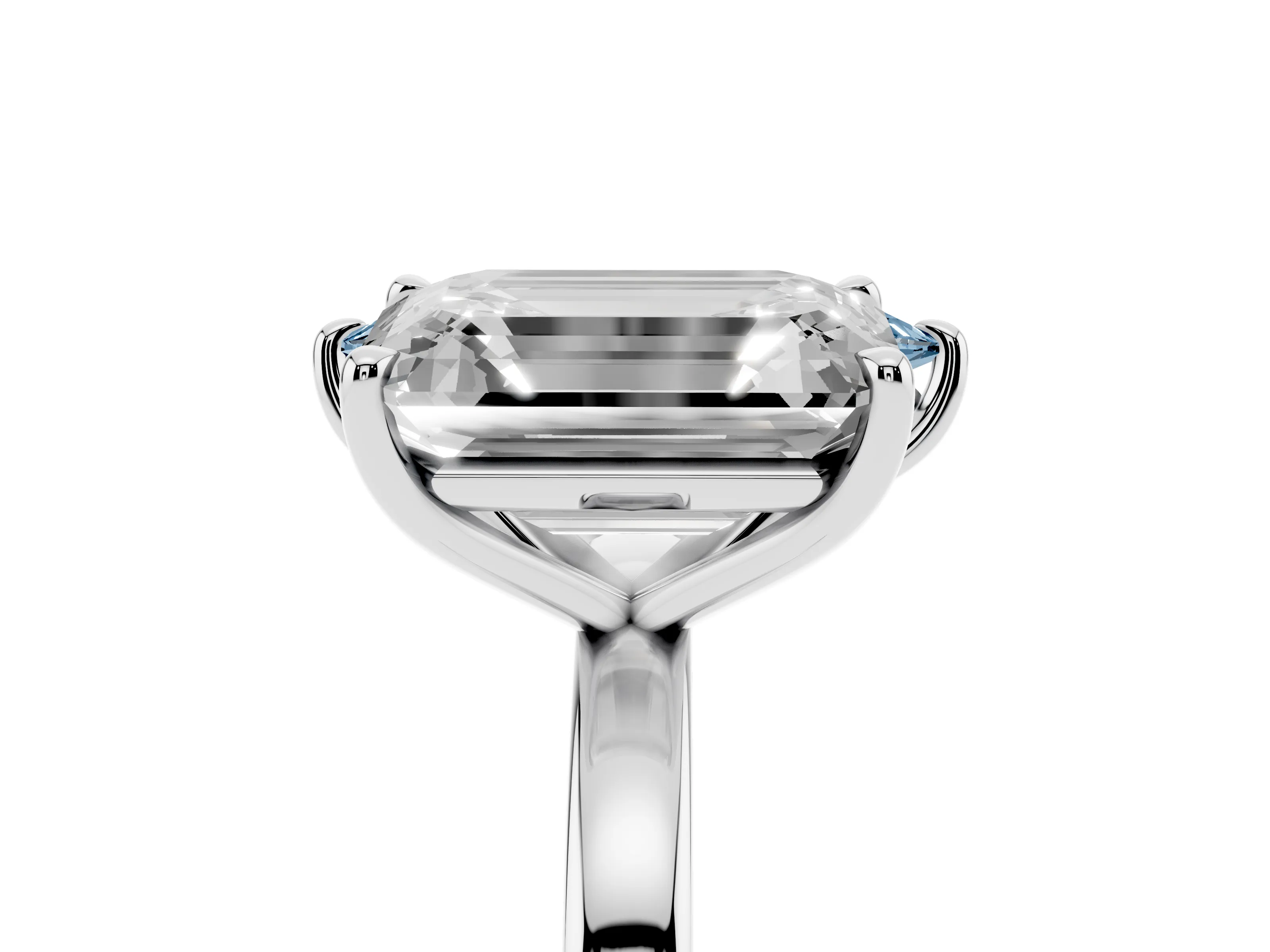 Fancy Blue Marquise Cut and Emerald Cut Toi Moi Ring Set in White gold with Prong Setting