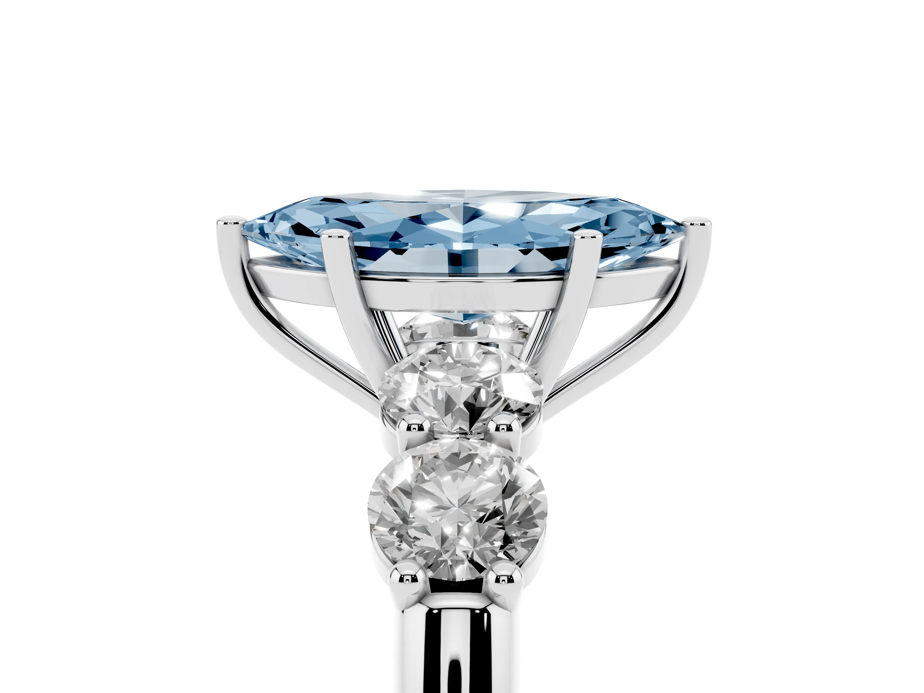 Fancy Blue Marquise Cut Diamond Five-Stone Prong Set Ring Set in White gold with Classic Band