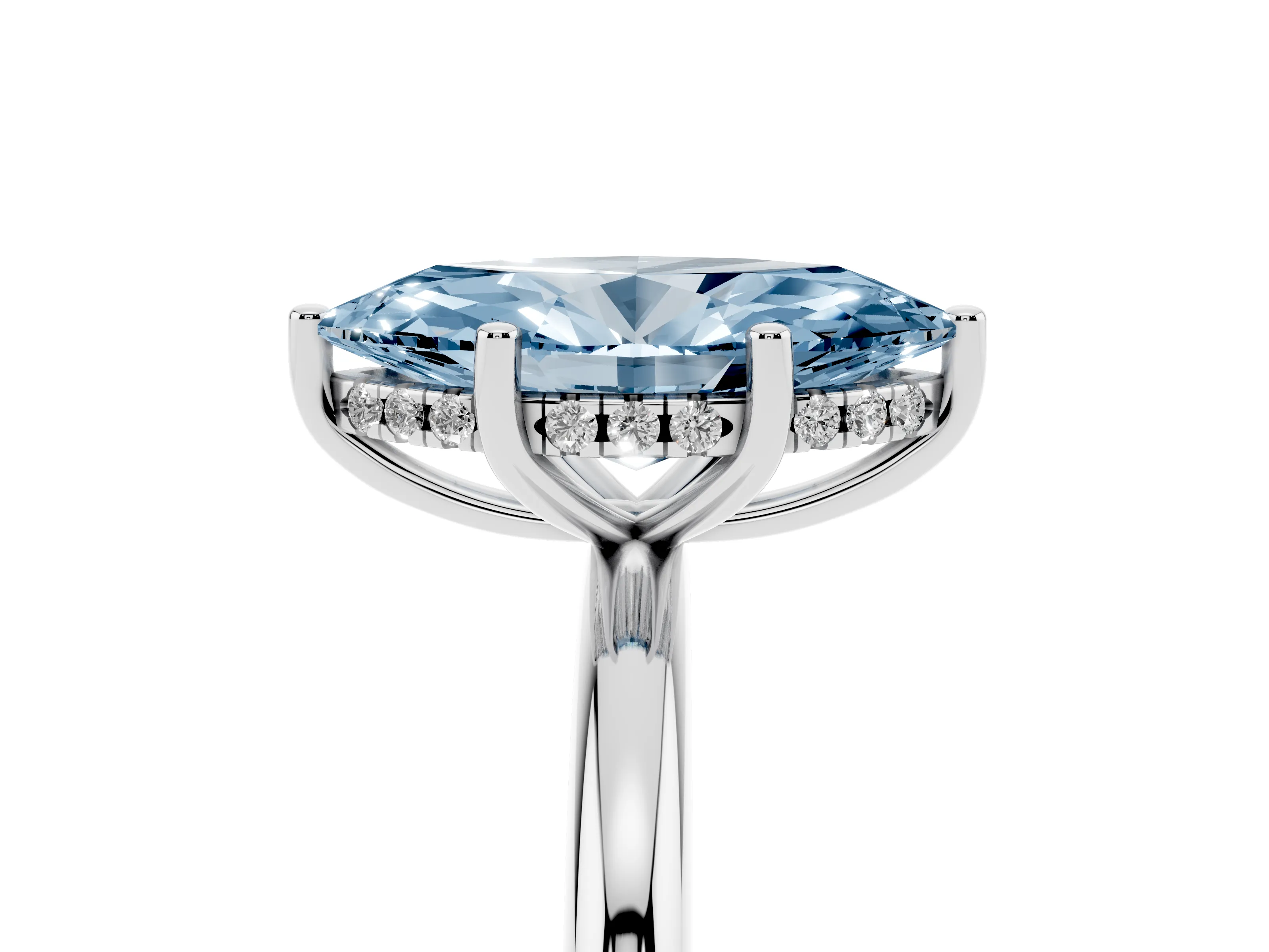 Fancy Blue Marquise Cut Diamond Solitaire Engagement Ring Set in Silver with Prong Setting and Polished Band