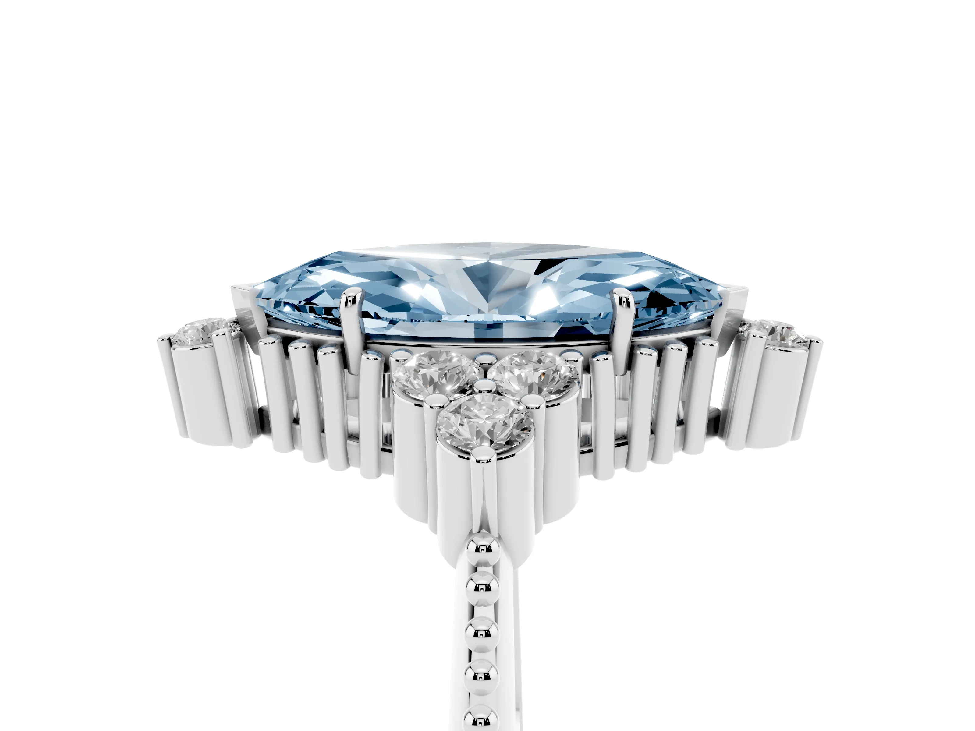 Fancy Blue Marquise Cut Diamond Cluster Ring Set in Silver with Beaded Band