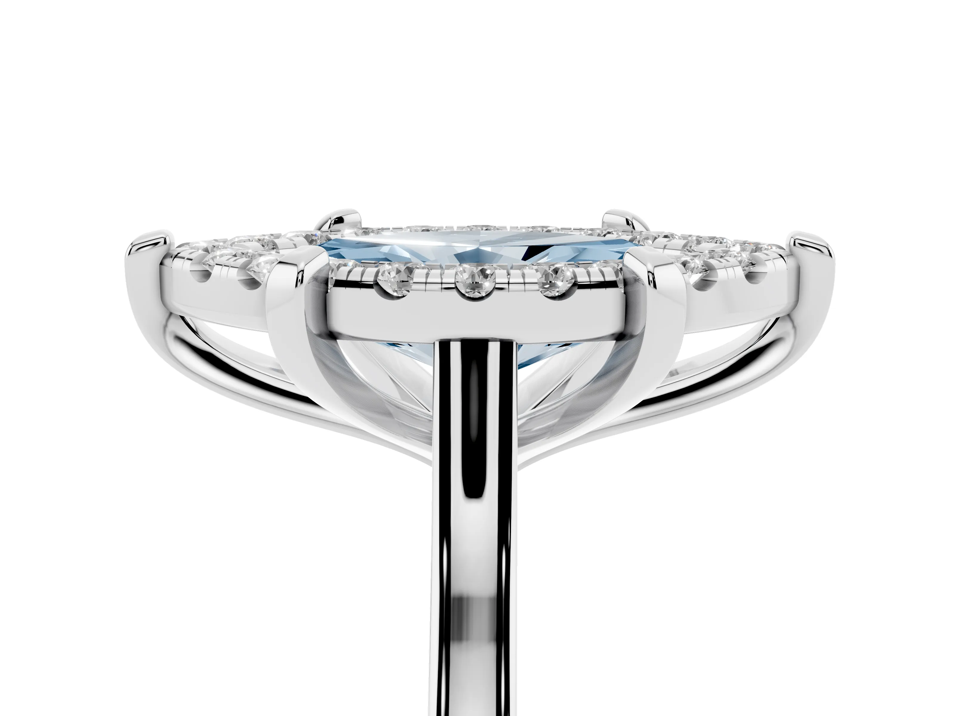 Fancy Blue Marquise Cut Diamond Cluster Halo Solitaire Ring Set in Silver with Prong Setting