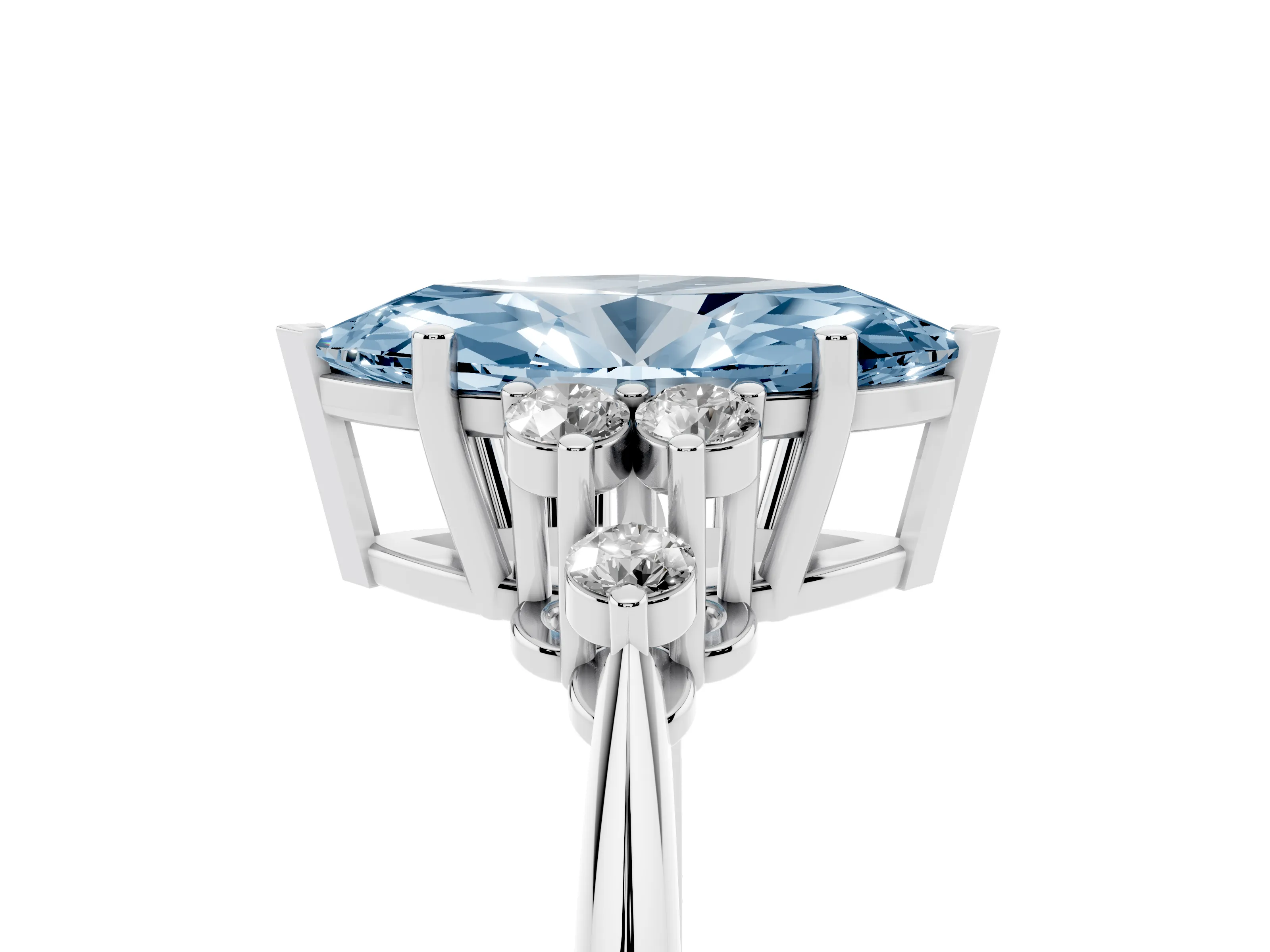 Fancy Blue Marquise Cut Diamond Cluster Ring Set in Silver with Plain Band and Prong Setting