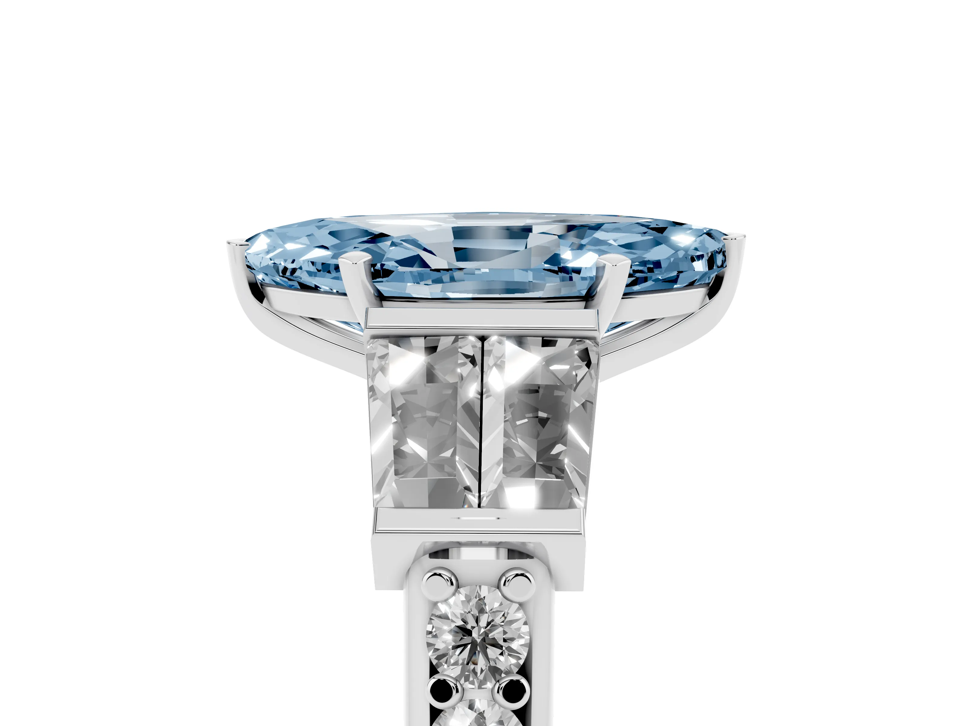 Fancy Blue Marquise Cut Diamond Engagement Ring Set in Silver with Baguette Side Stones and Channel Set Band