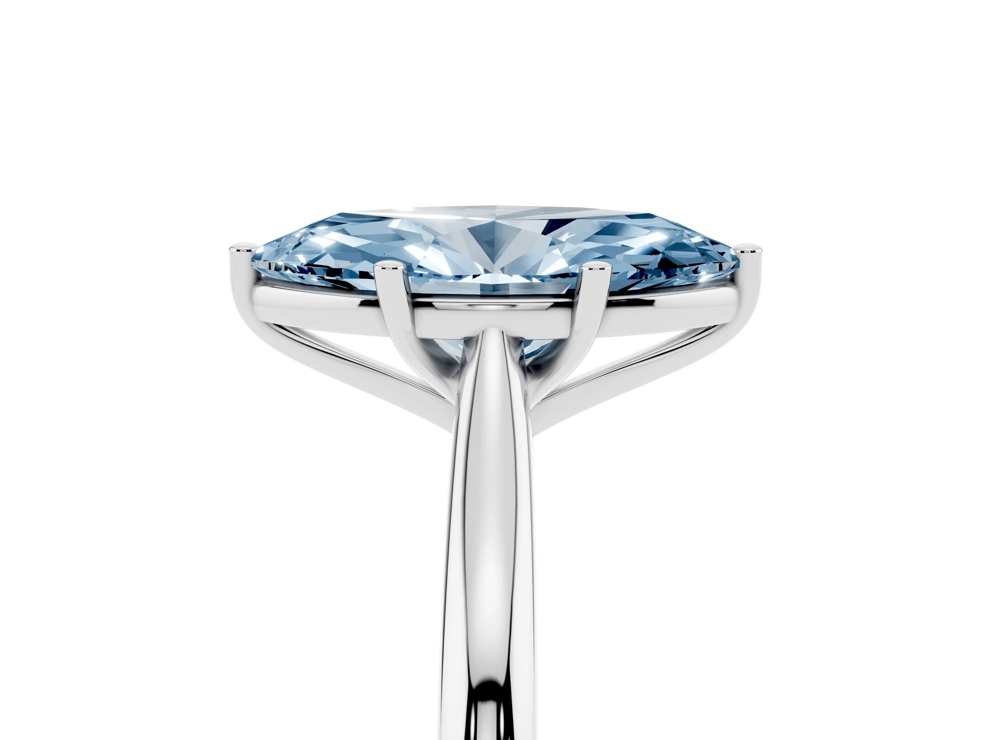Fancy Blue Marquise Cut Diamond Solitaire Ring Set in Platinum with Cathedral Band and Prong Setting