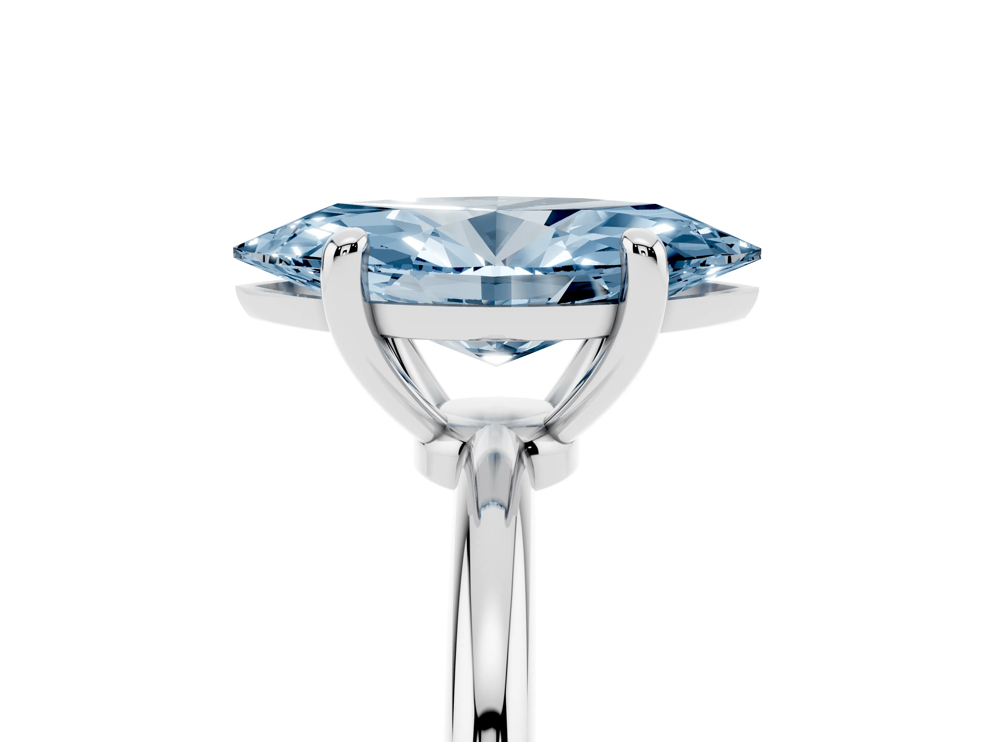 Fancy Blue Marquise Cut Diamond Solitaire Ring Set in Platinum with Secure Prong Setting on a Classic Band