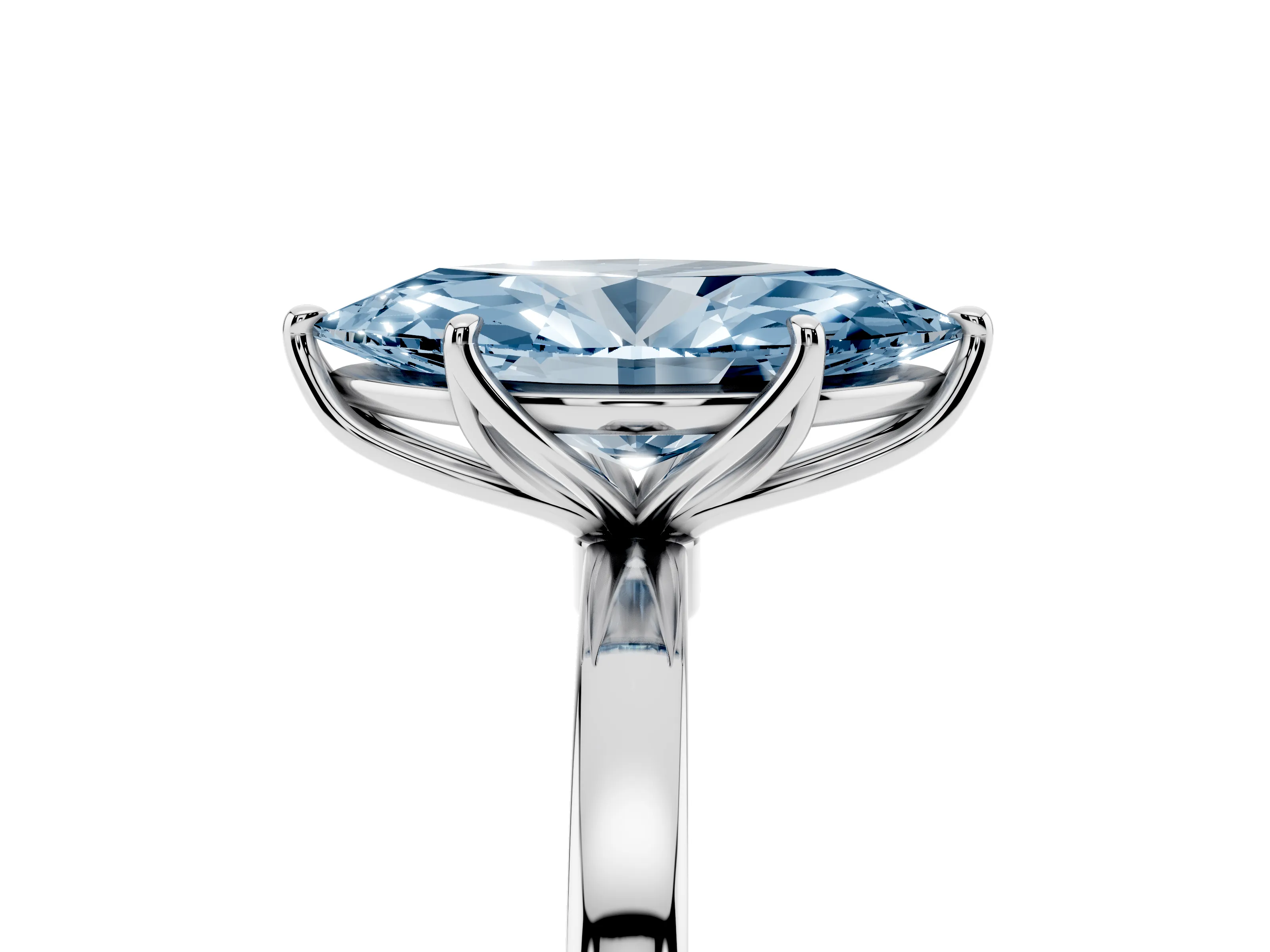Fancy Blue Marquise Cut Diamond Solitaire Ring Set in White gold with Prong Setting and Thin Polished Band