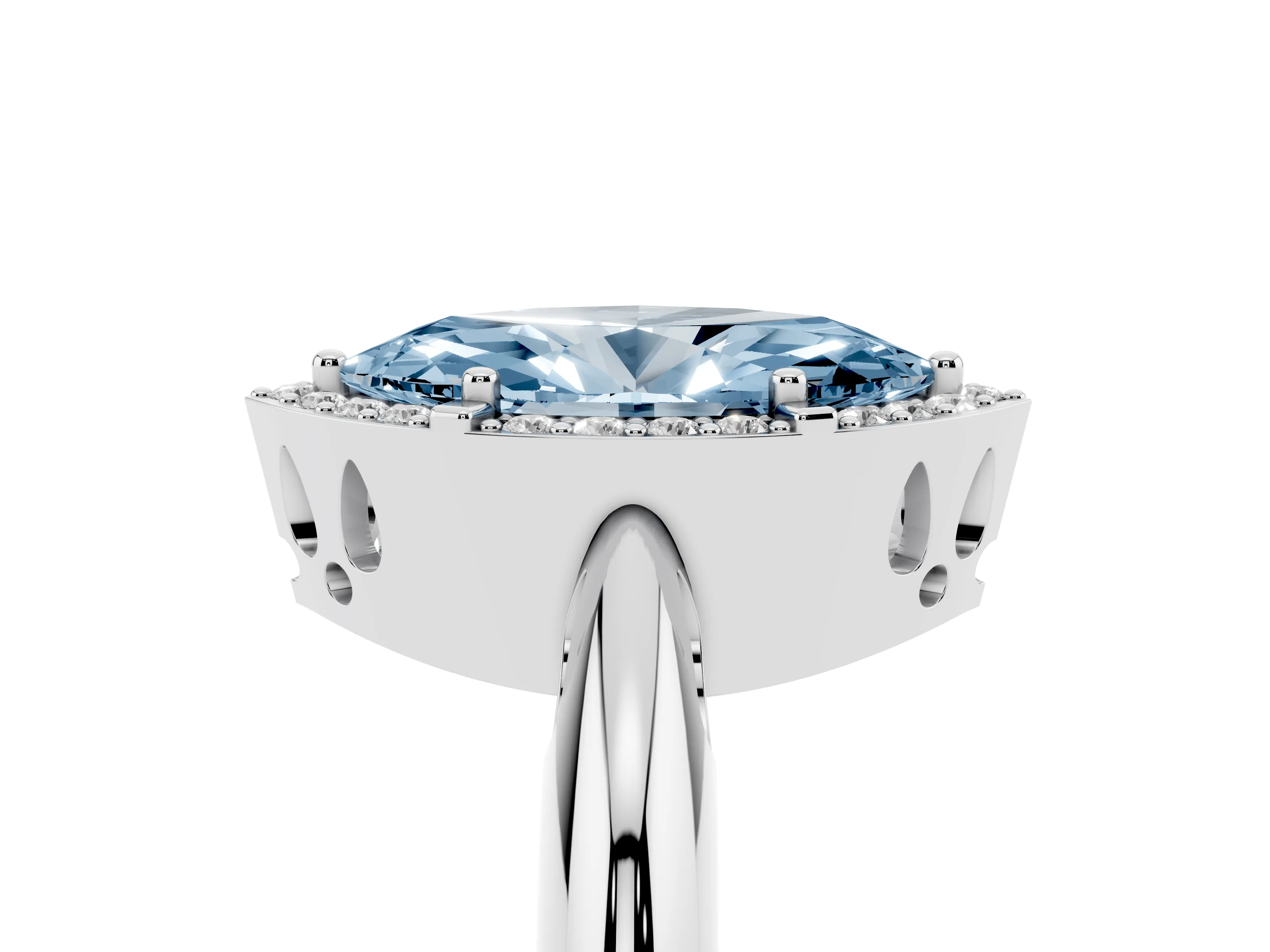 Fancy Blue Marquise Cut Diamond Halo Engagement Ring Set in Platinum with Plain Split Shank and Prong Setting
