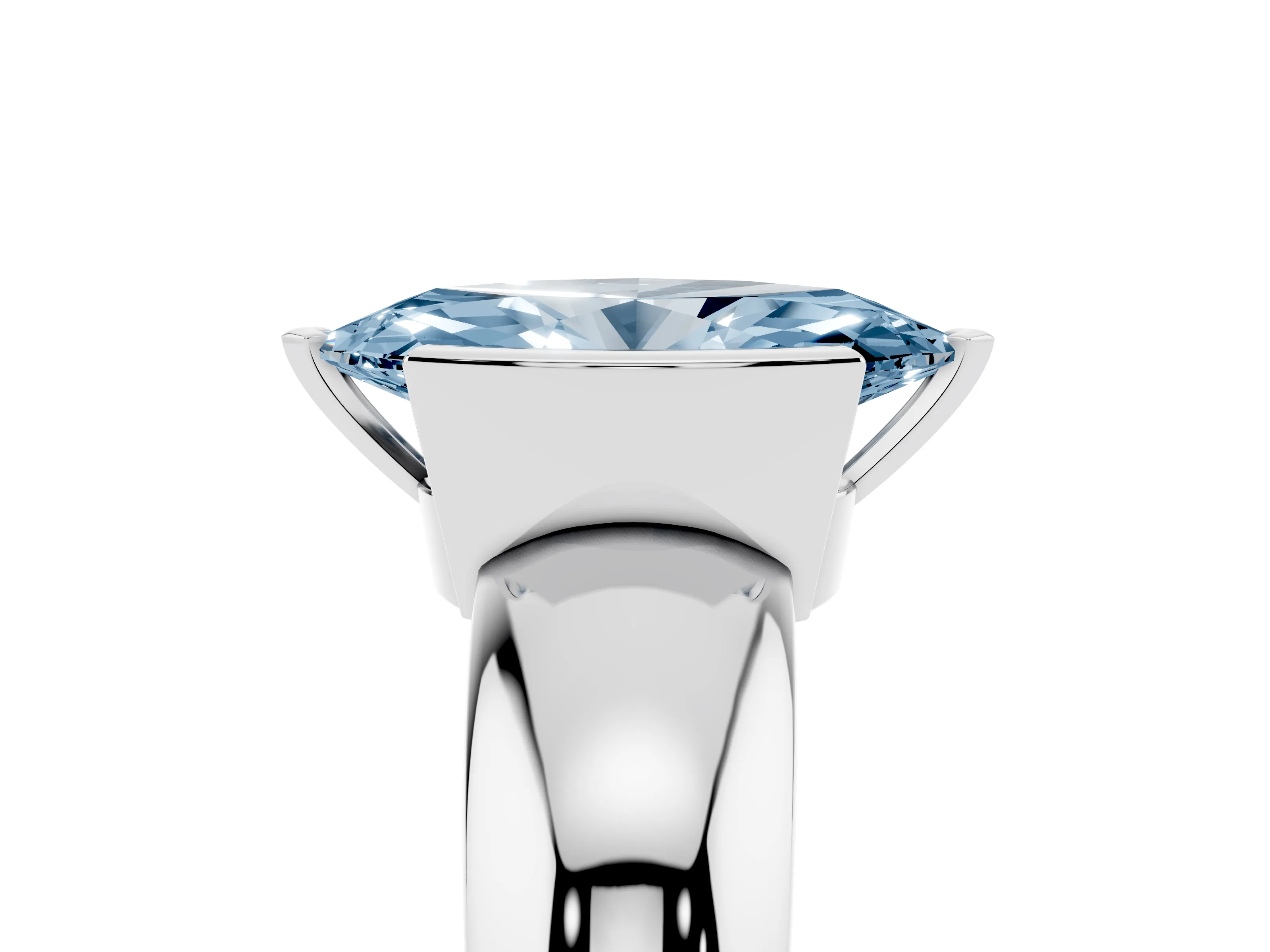 Fancy Blue Marquise Cut Diamond Solitaire Tension Set Ring Set in Platinum with Wide Band