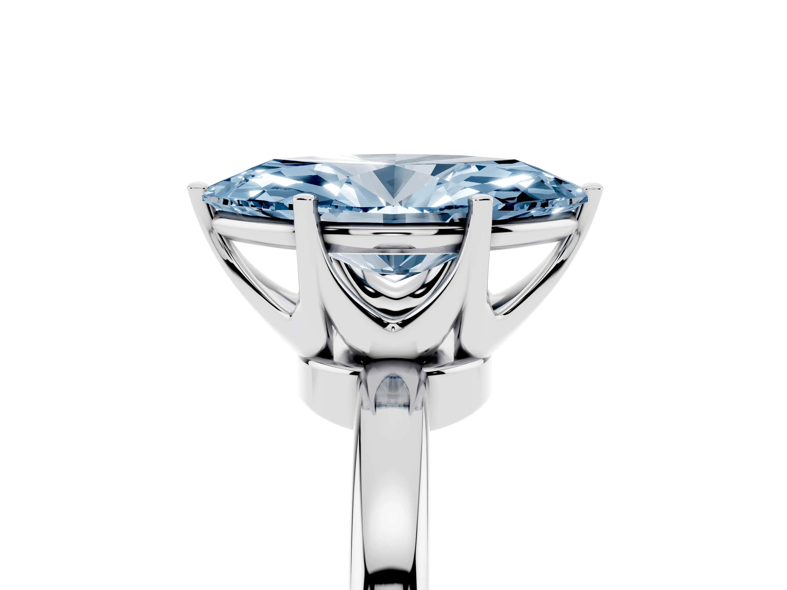 Fancy Blue Marquise Cut Diamond Solitaire Ring Set in White gold with Raised Prong Setting on a Classic Band