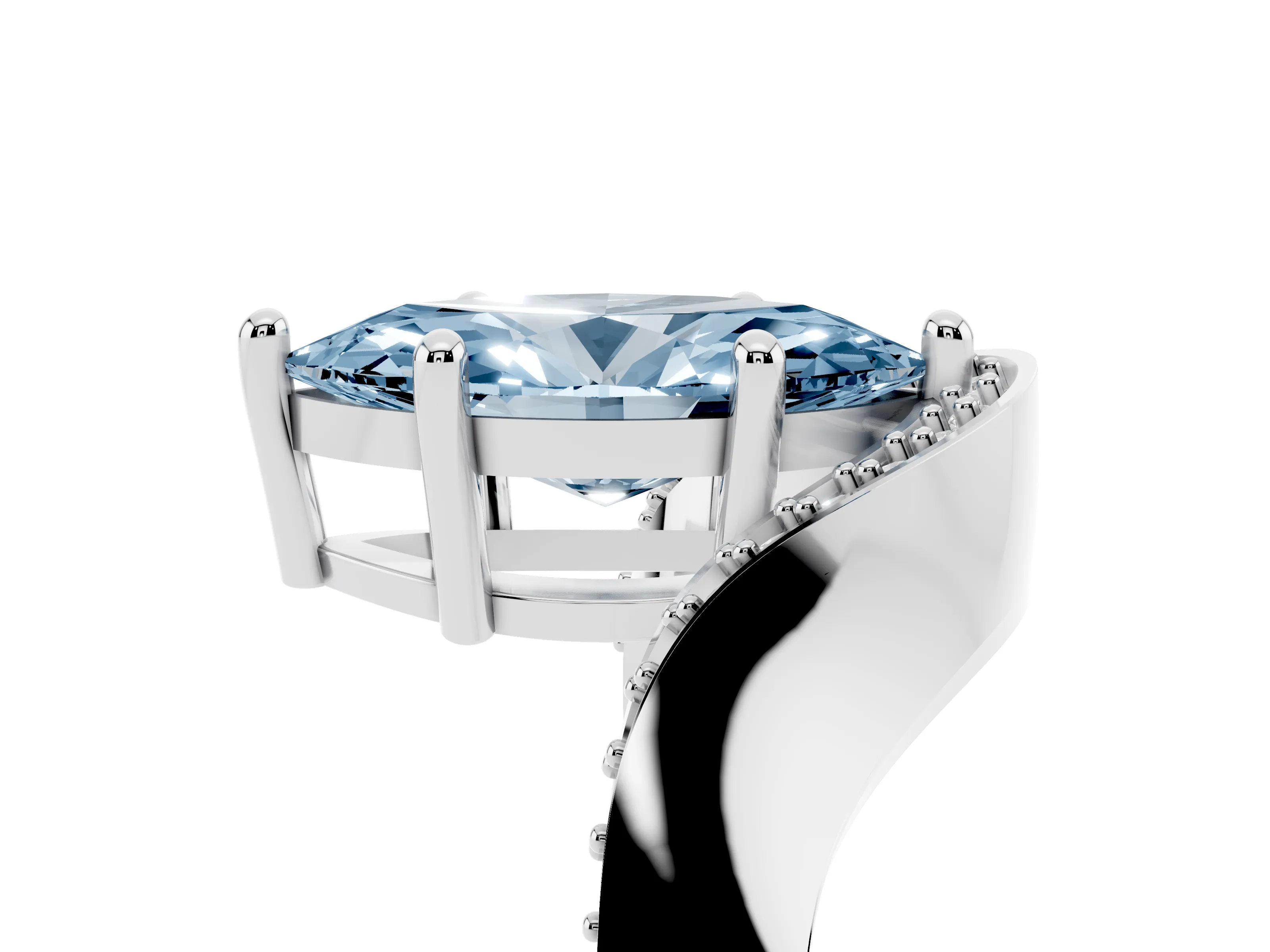 Fancy Blue Marquise Cut Diamond Solitaire Engagement Ring Set in Silver with Pavé Shoulders