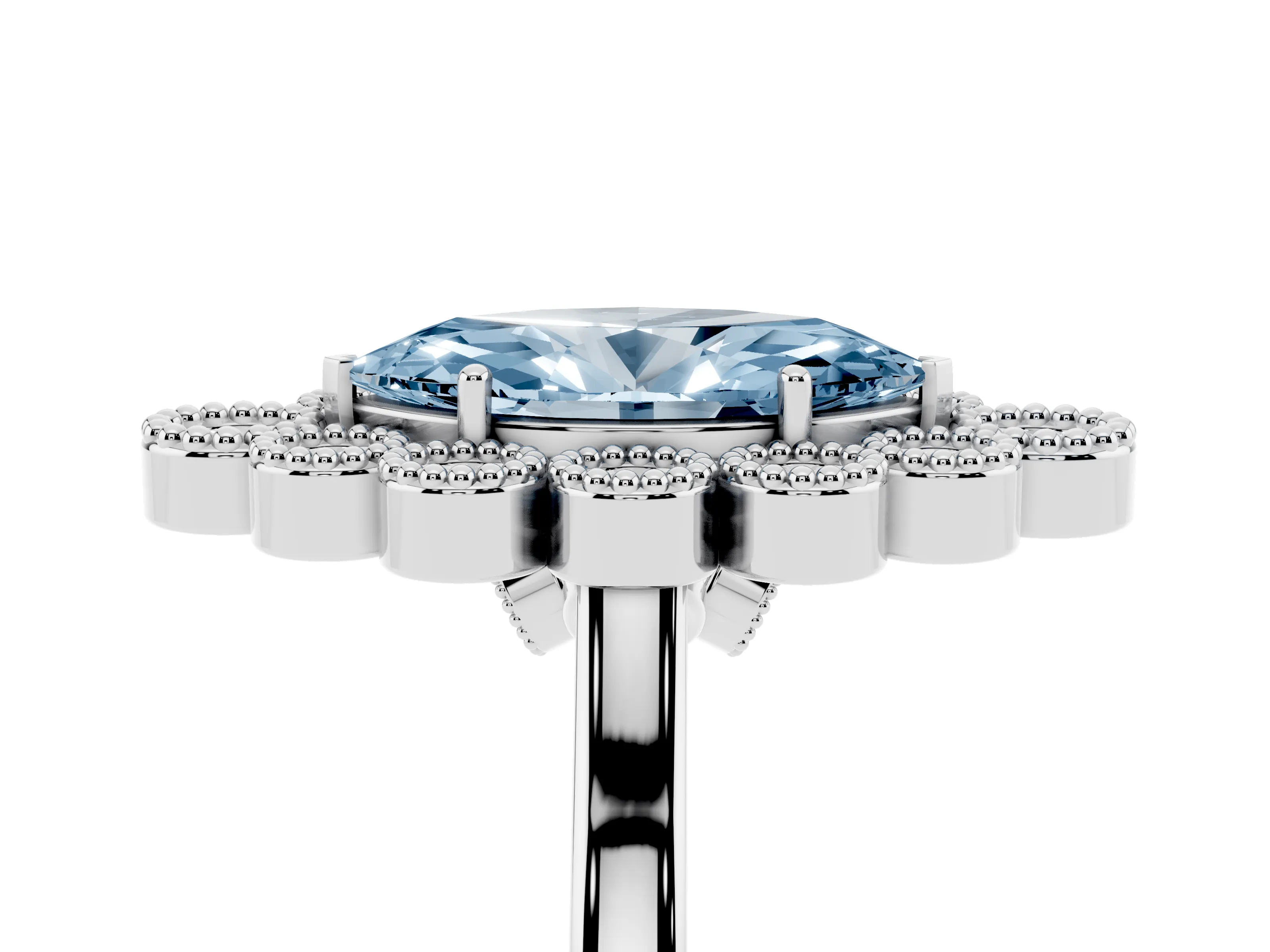 Fancy Blue Marquise Cut Diamond Cluster Halo Ring Set in Silver with Milgrain Bezel Accents and Plain Band