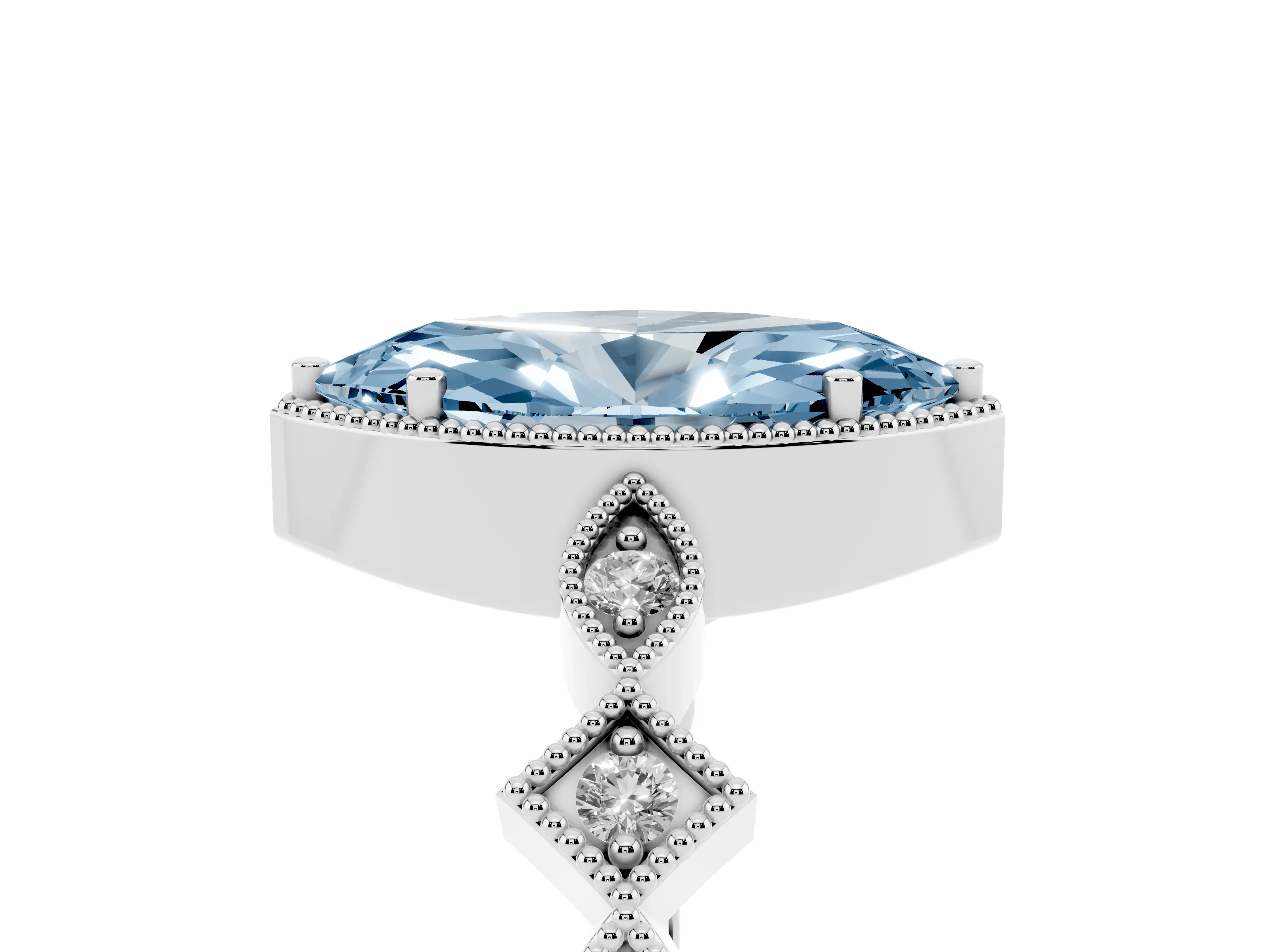 Fancy Blue Marquise Cut Diamond Milgrain Marquise Twist Band Ring Set in White gold with Prong Setting