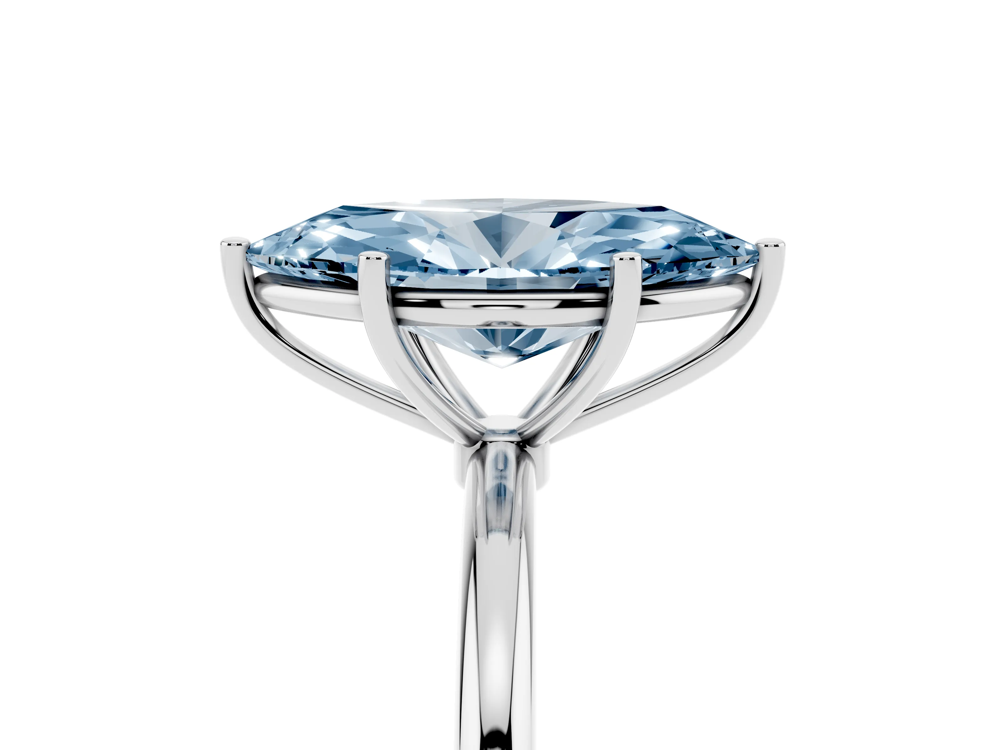 Fancy Blue Marquise Cut Diamond Solitaire Engagement Ring Set in Platinum with Thin Band and Prong Setting