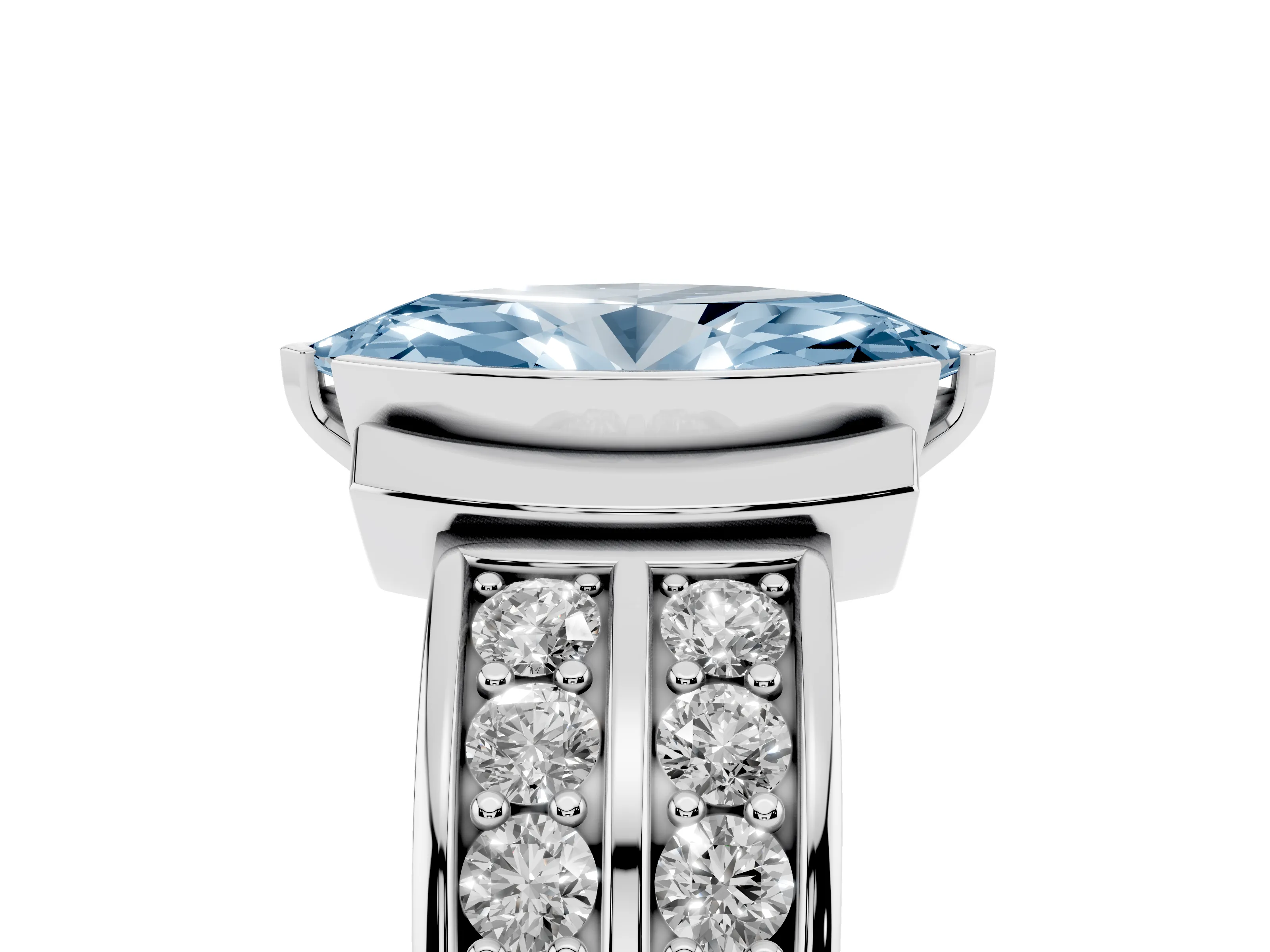 Fancy Blue Marquise Cut Diamond Wide Channel Set Band Ring Set in White gold with Bezel Setting