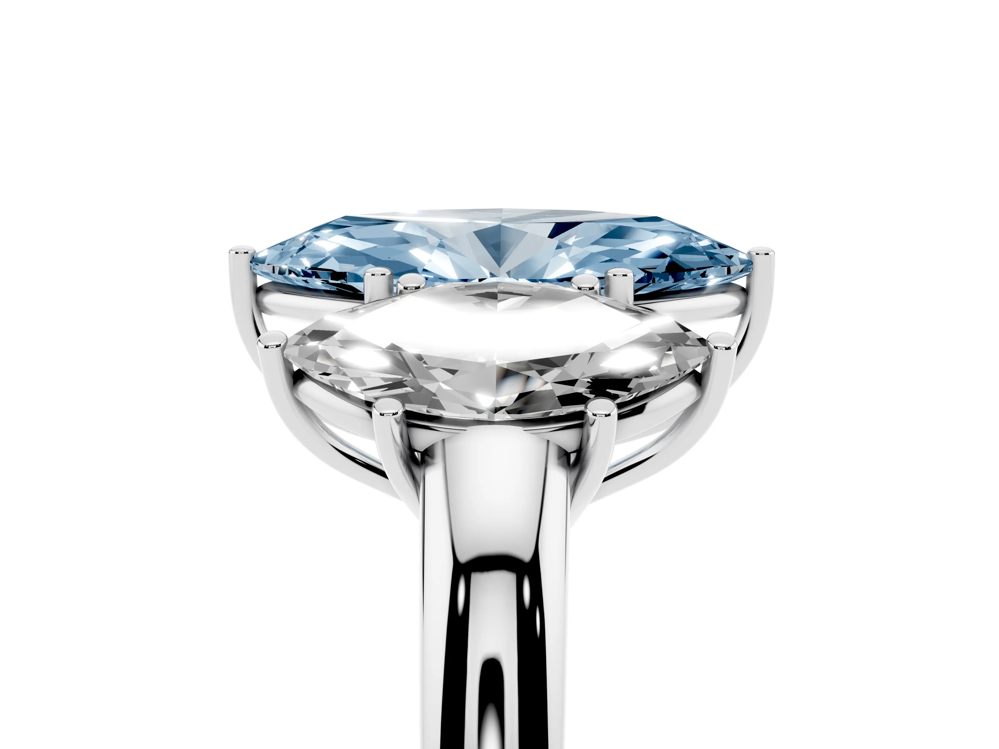 Fancy Blue Marquise Cut Diamond Three-Stone Ring Set in White gold with Bold Center and Classic Band